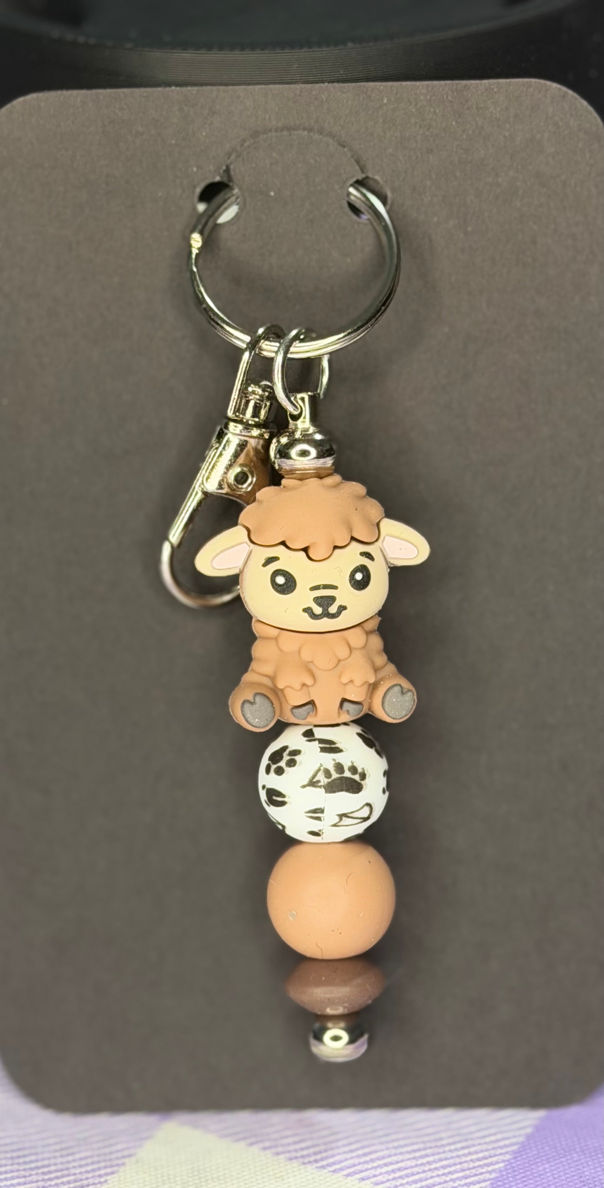 Brown Sheep beaded key chain