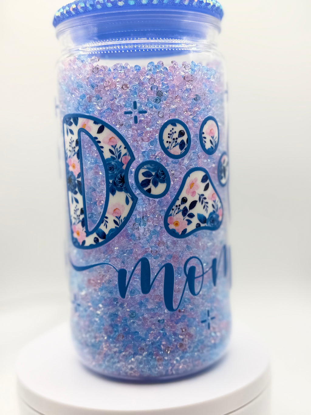 16 oz Dog Mom rhinestone snow globe cup