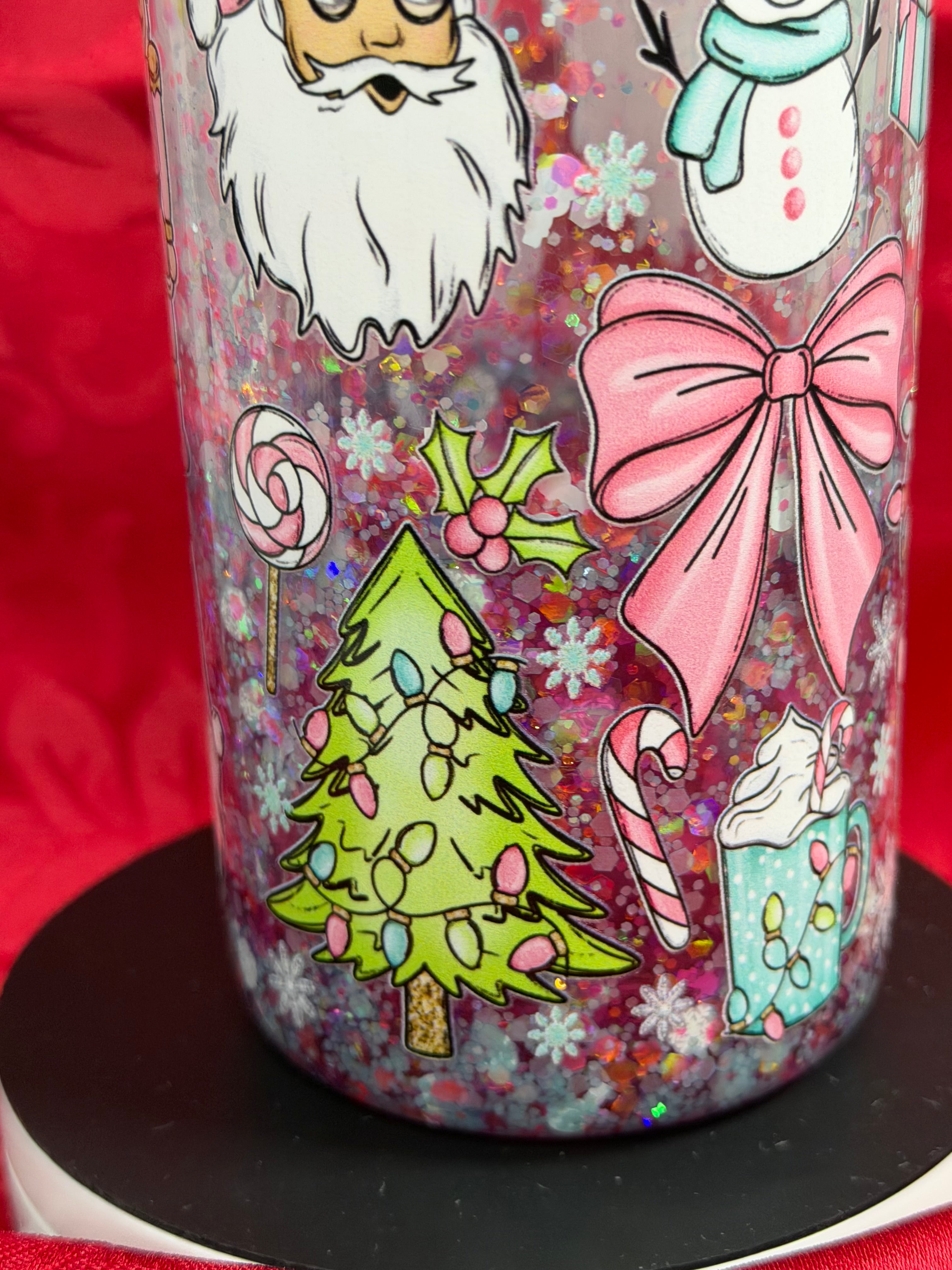 16 oz Santa and snowman with straw topper cup