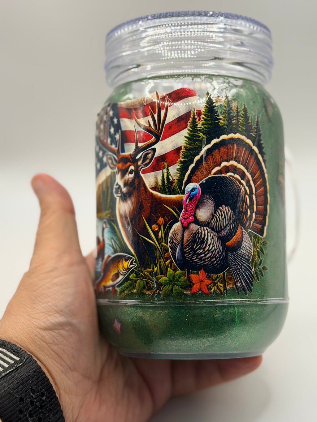20 oz Hunting Mason jar snow globe