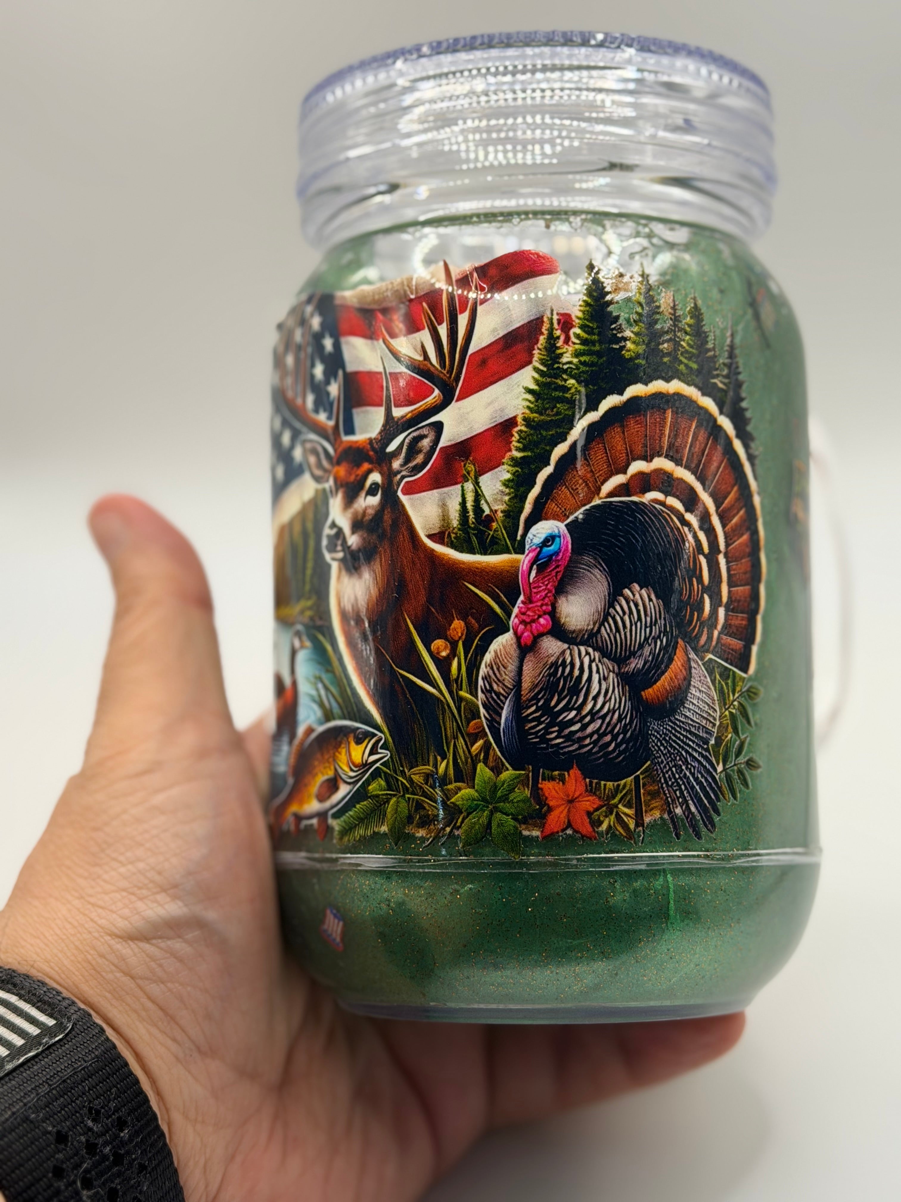 20 oz Hunting Mason jar snow globe