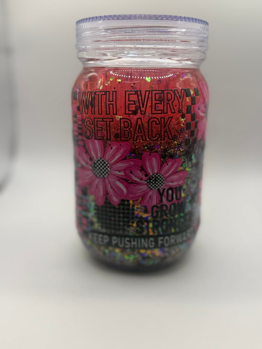 20 oz With Every Setback mason jar snow globe cup