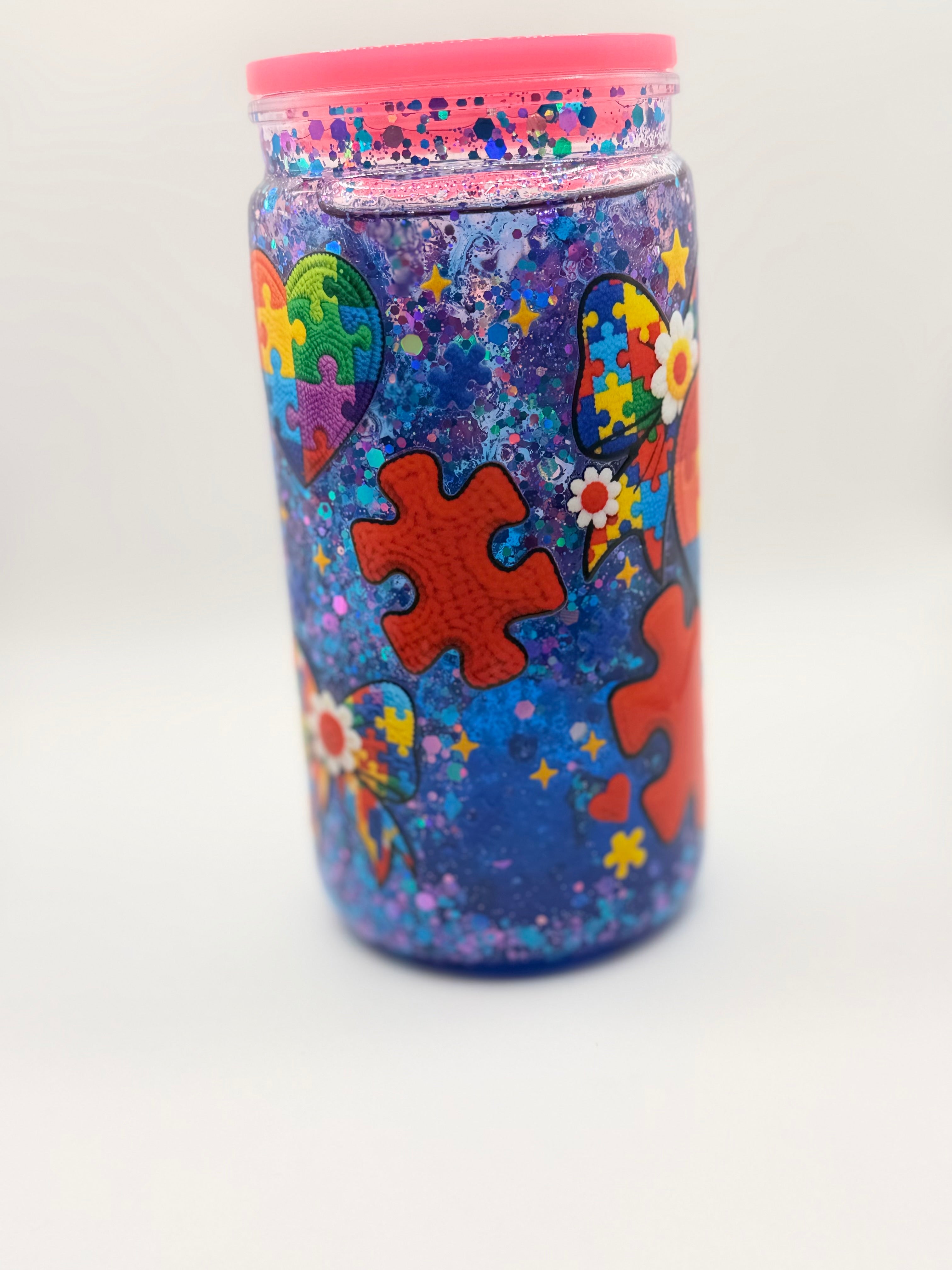 16 oz Autism snow globe cup