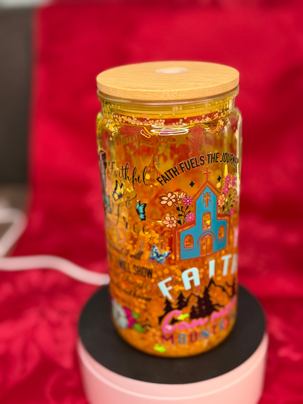 16 oz Faith quotes snow globe cup