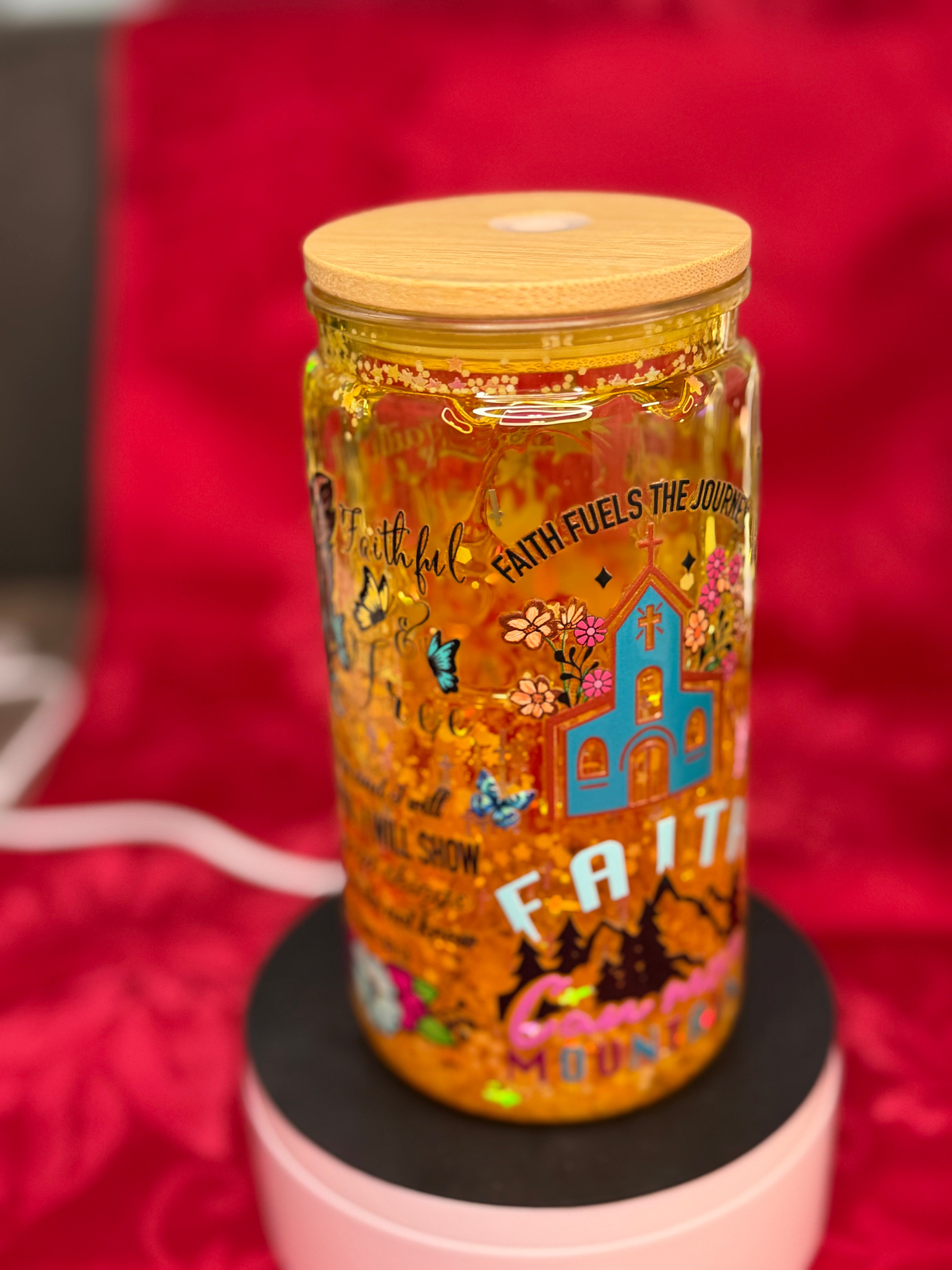 16 oz Faith quotes snow globe cup