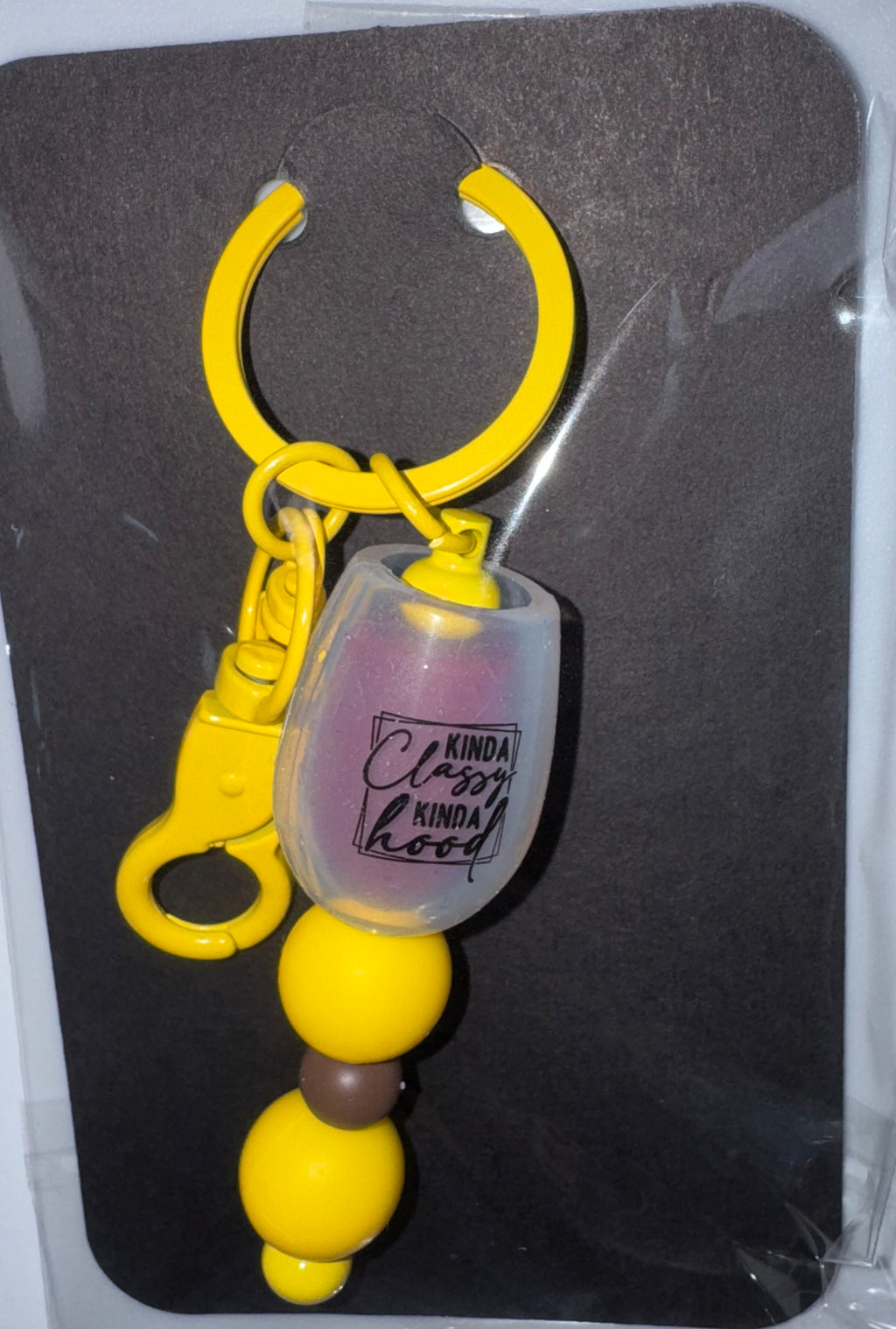 Kinda classy kinda hood wine glass beaded keychain