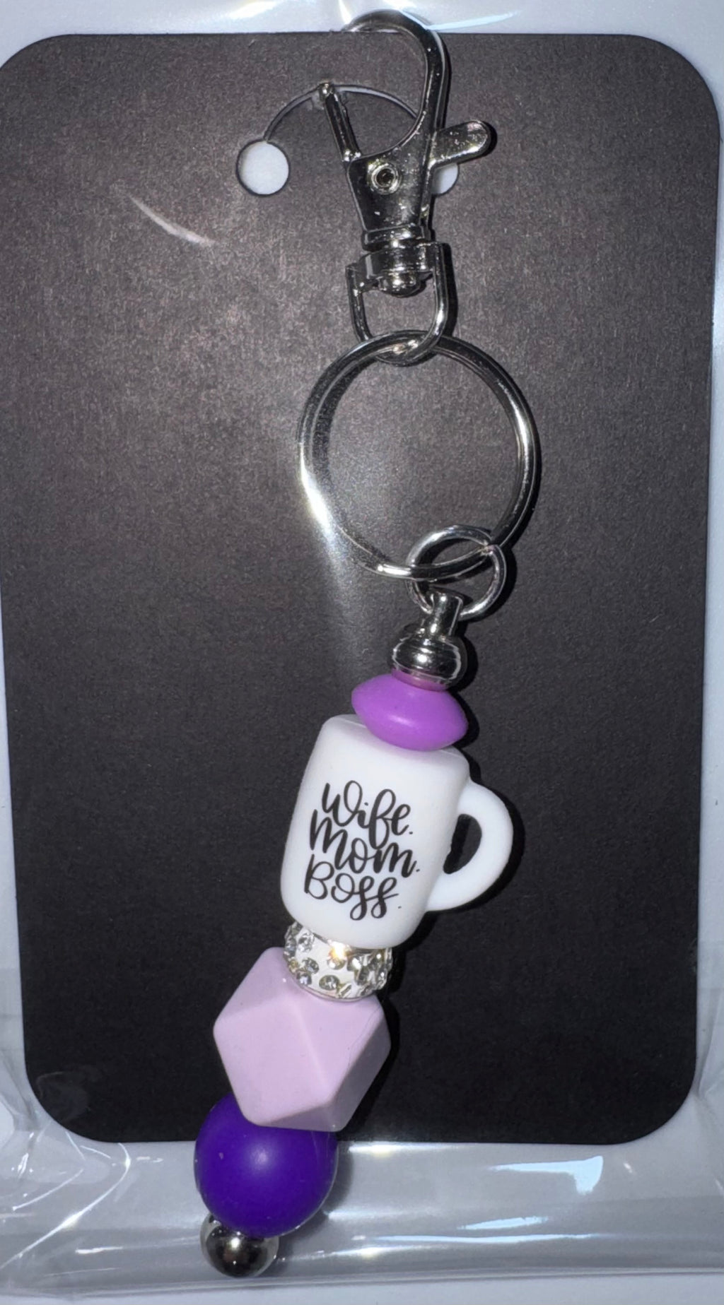 Wife Mom Boss beaded key chain