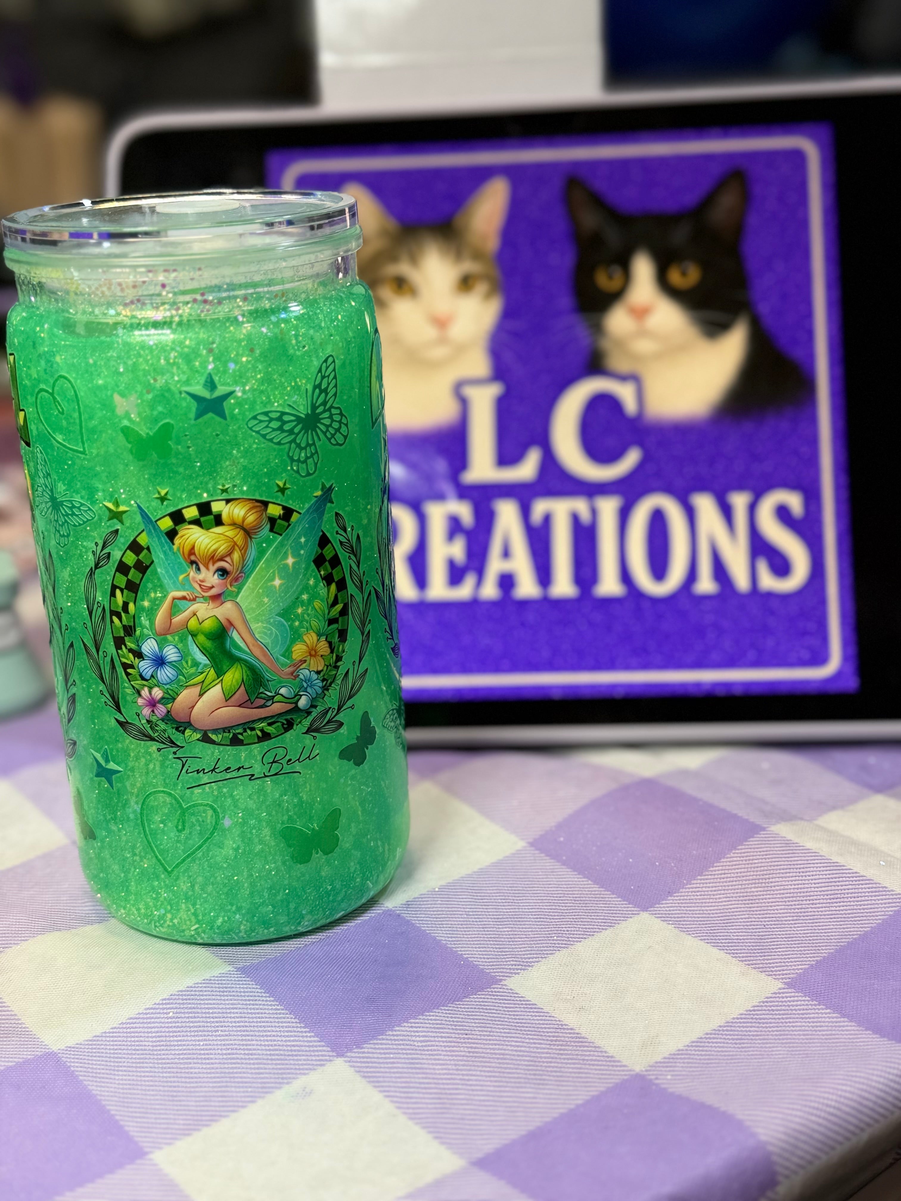 16 oz Tinkerbell glitter snow globe cup