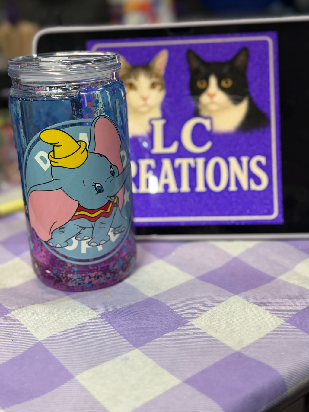 16 oz Dumbo holographic lava snow globe cup