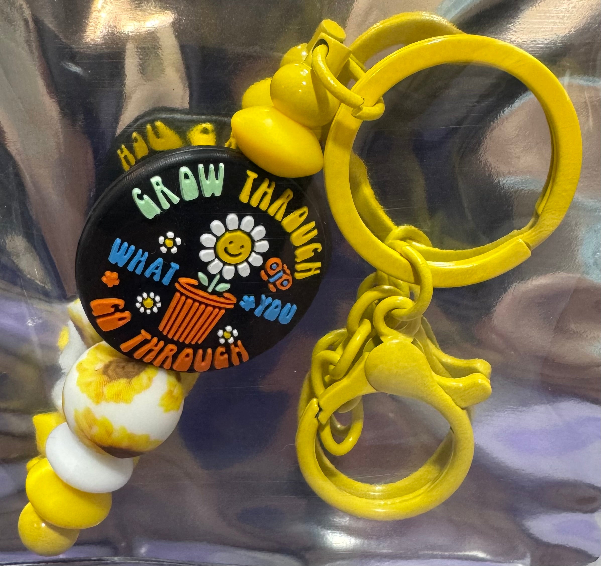 Grow through what you go through beaded keychain
