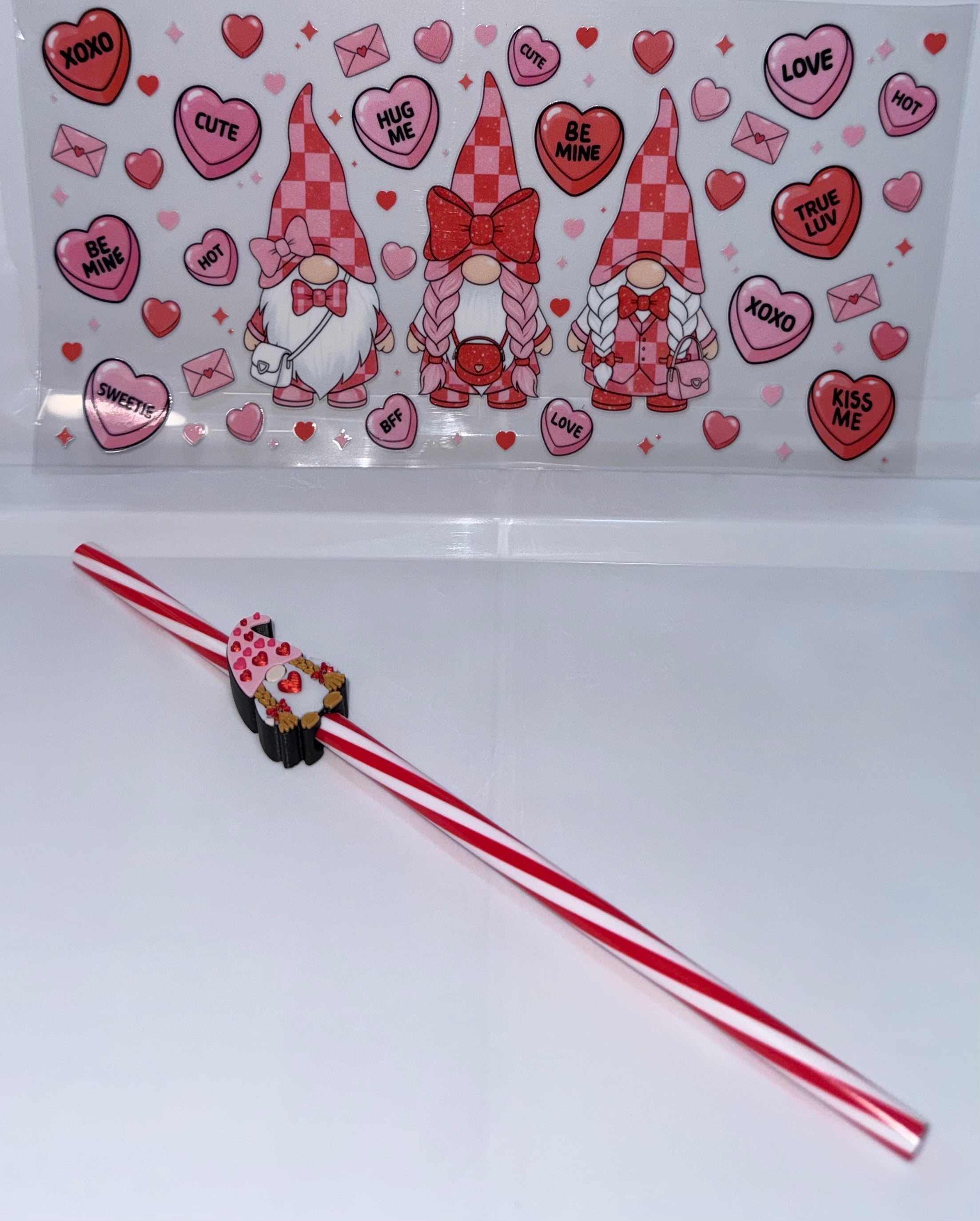 Valentines Gnome Wrap, Straw and Topper set