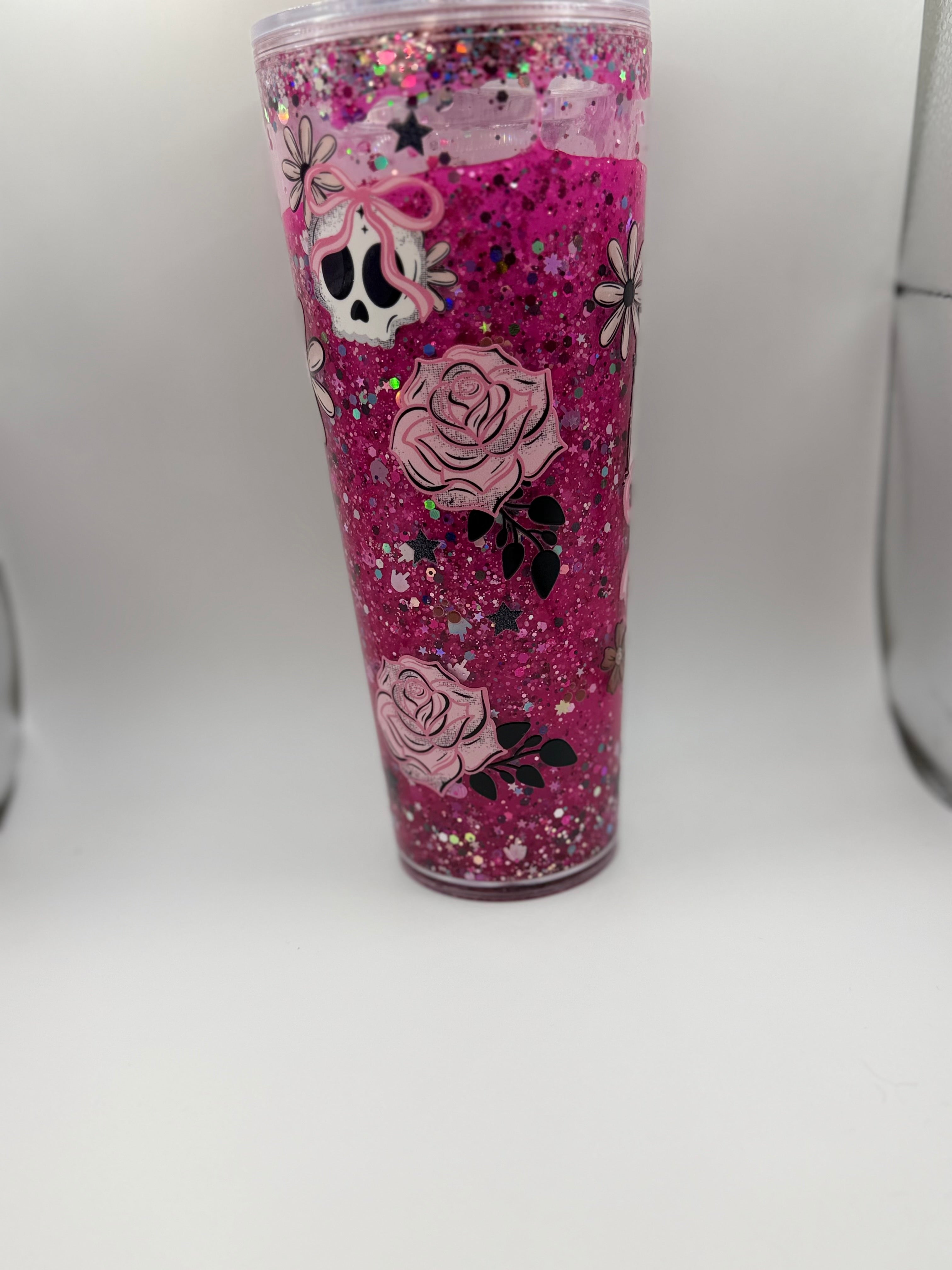 24 oz Nope Not Today pink drip snow globe cup