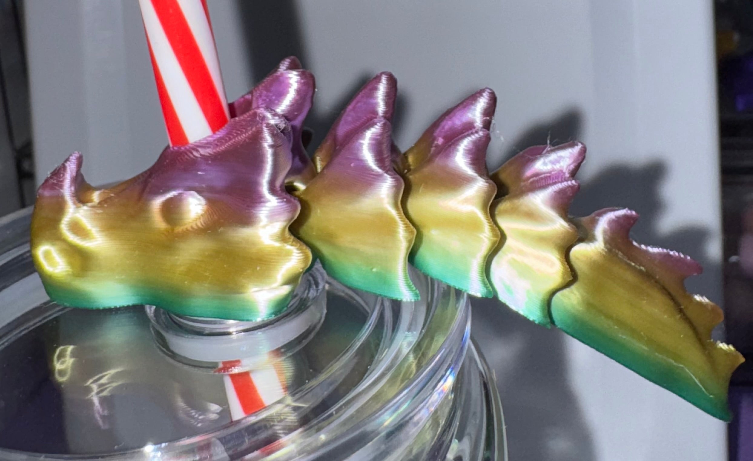 3D Articulated Dragon Straw Topper multicolor