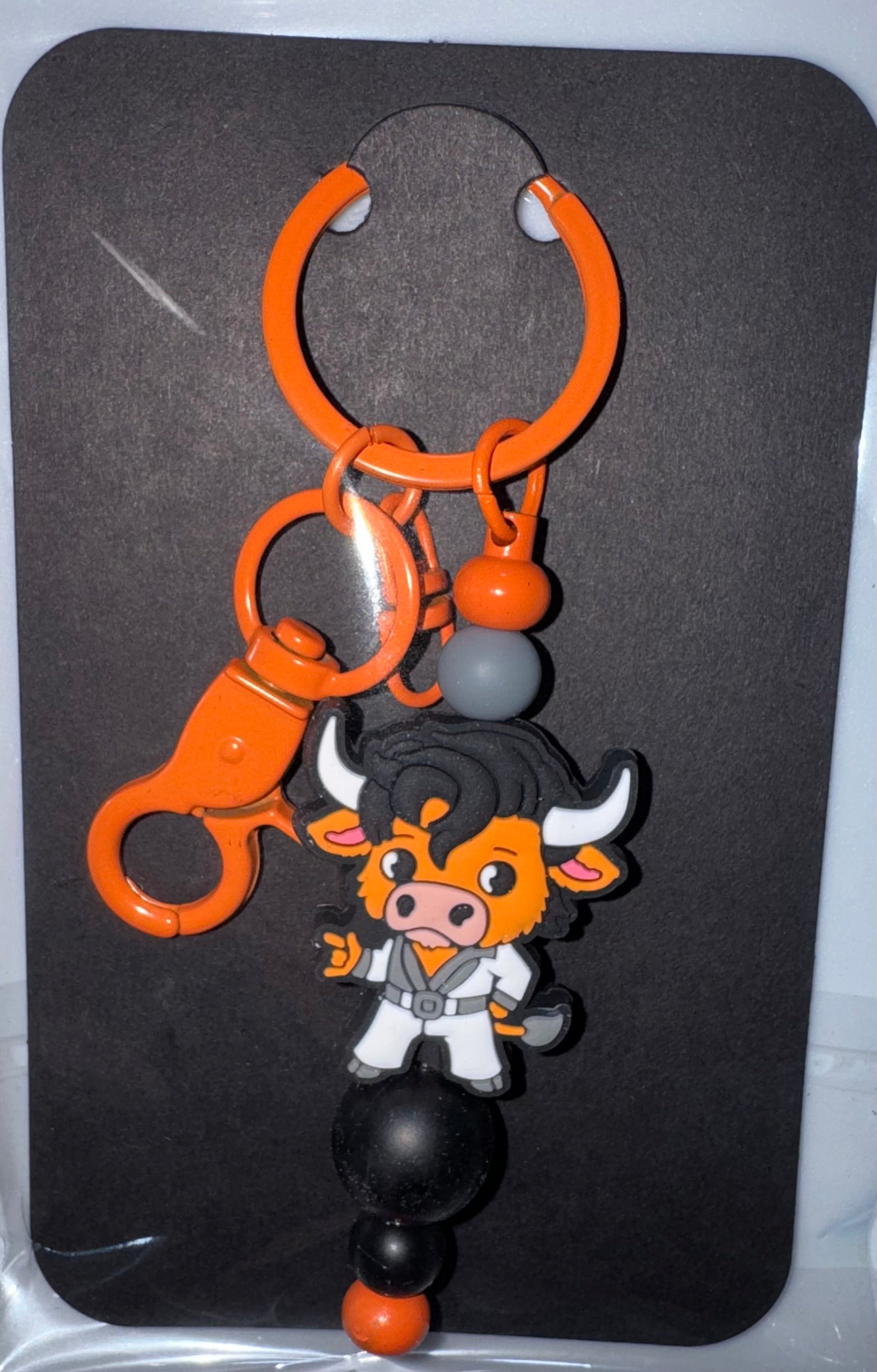 Highland cow beaded keychain