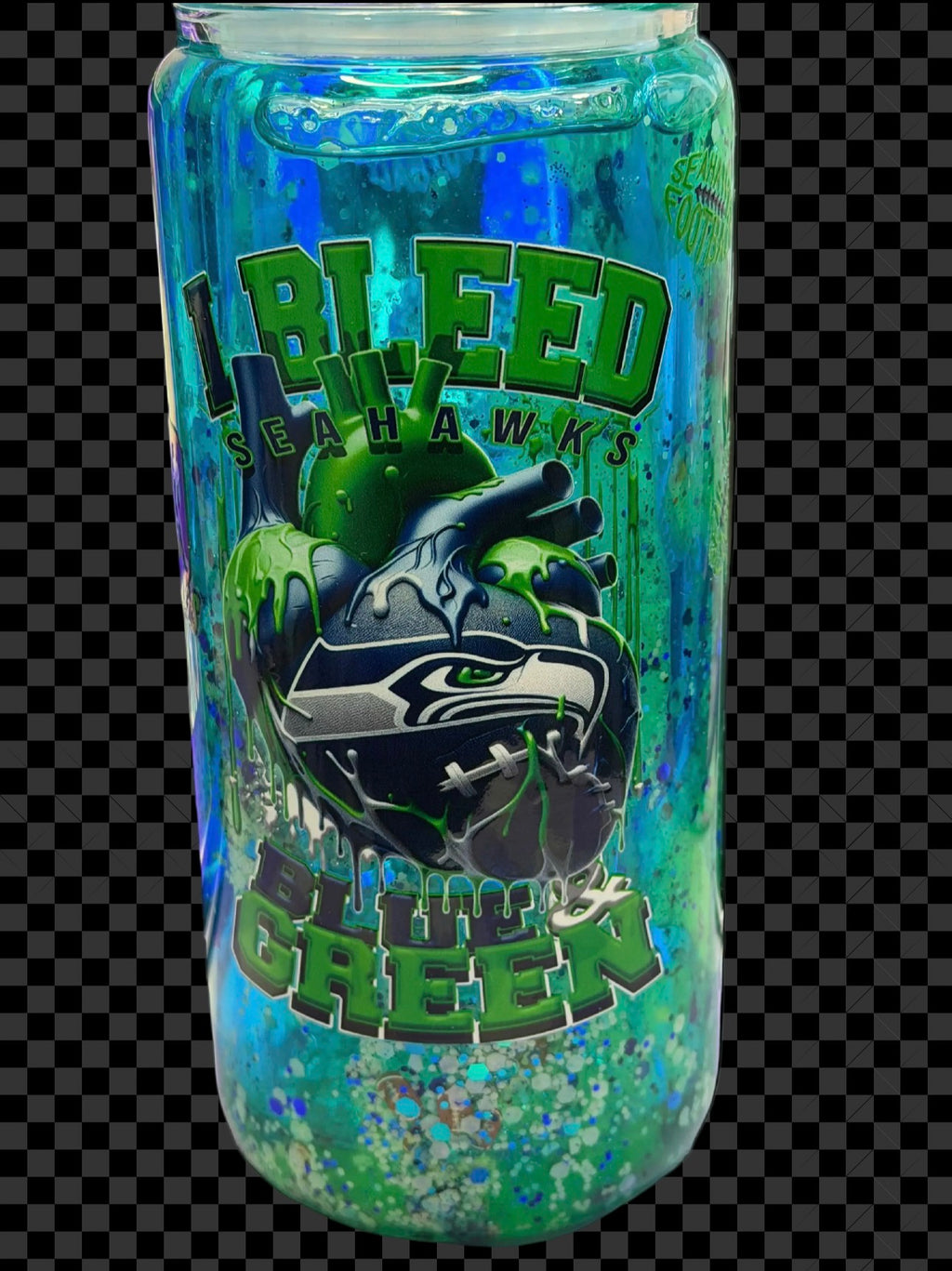20 oz Seattle Seahawks Glass snow globe tumbler with Handle