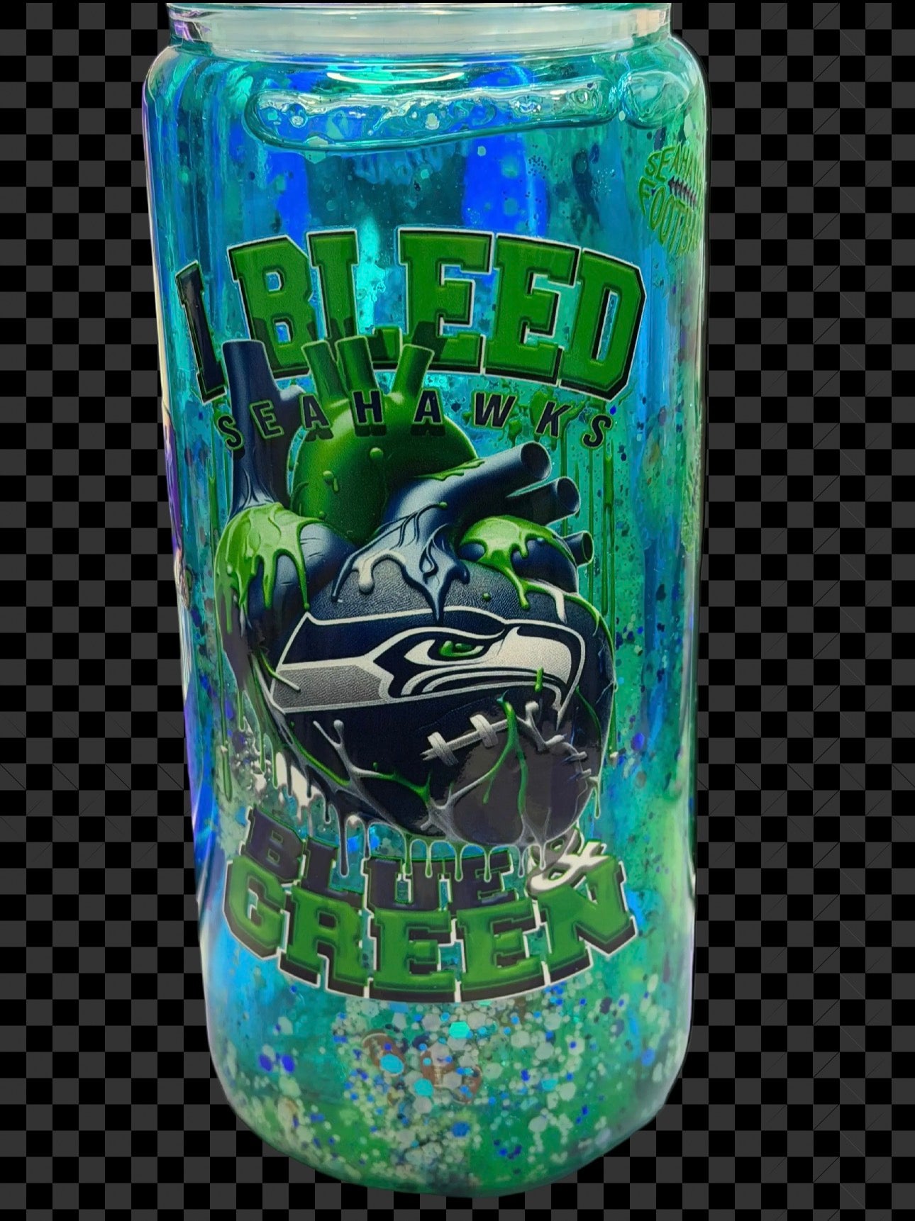 20 oz Seattle Seahawks Glass snow globe tumbler with Handle