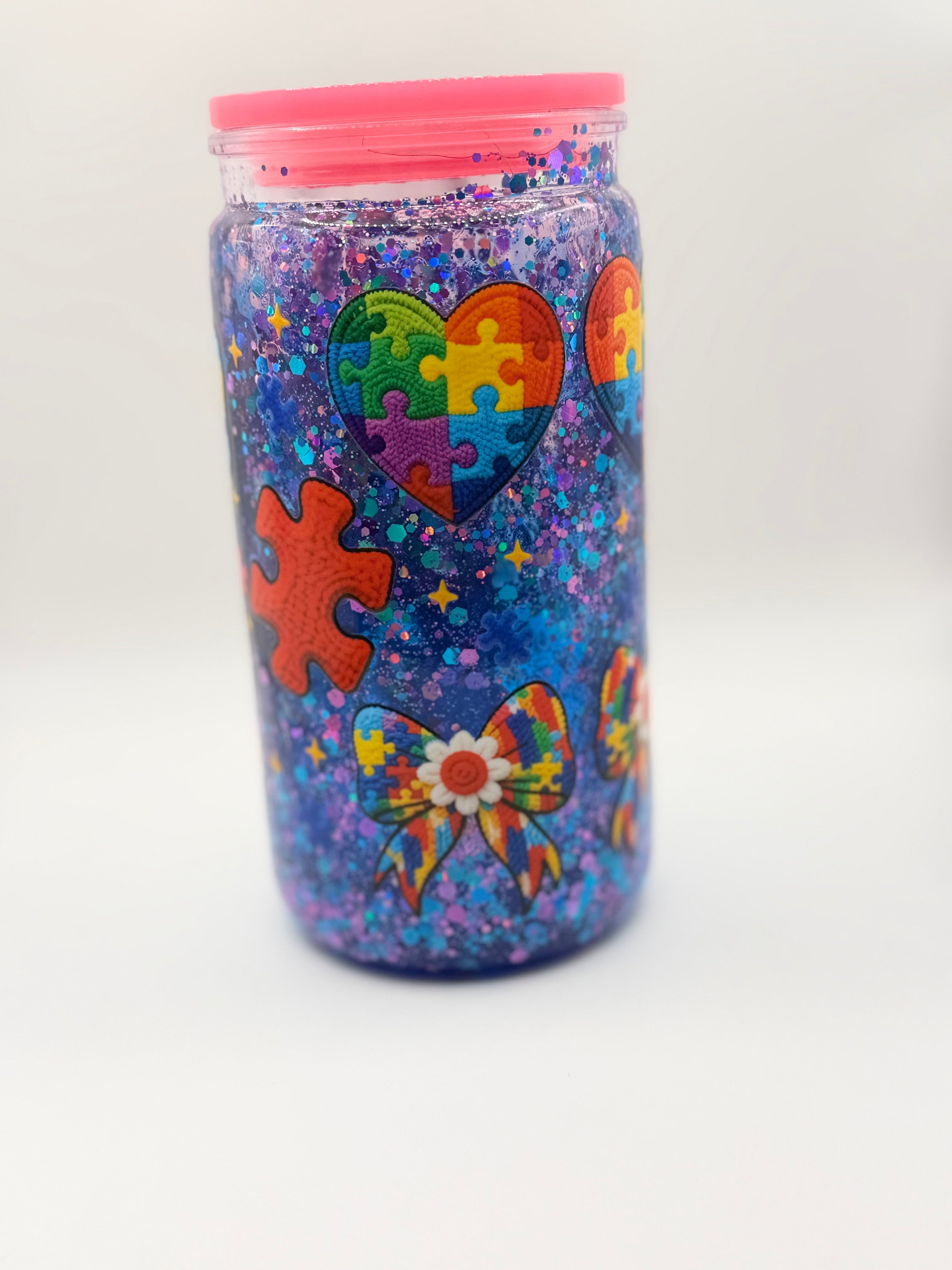 16 oz Autism snow globe cup