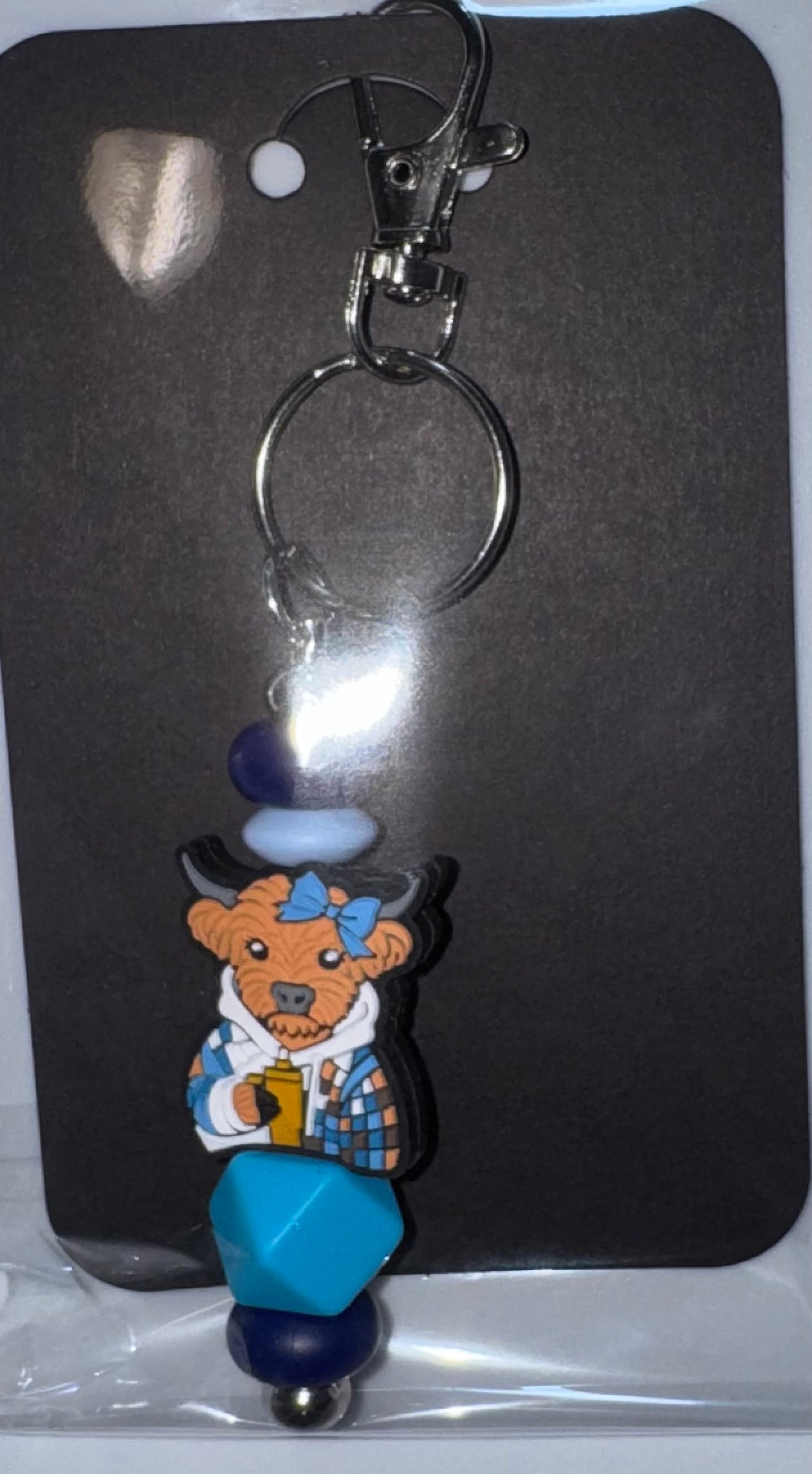 Cow with coffee beaded key chain
