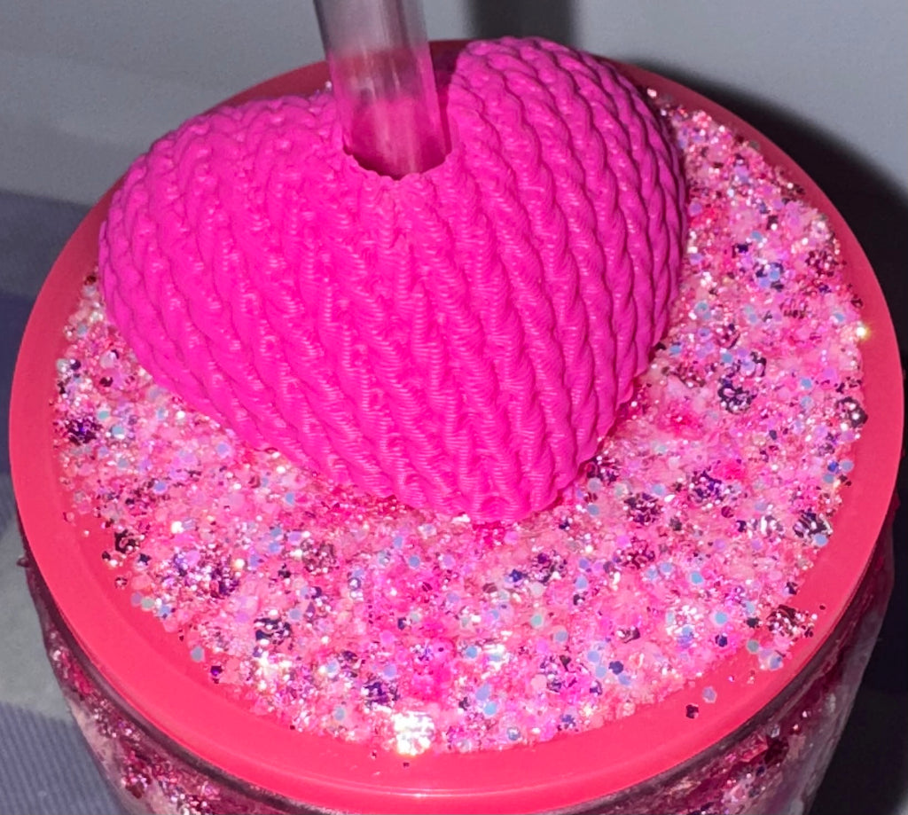 16 oz Heart bubble tumbler with Heart straw topper