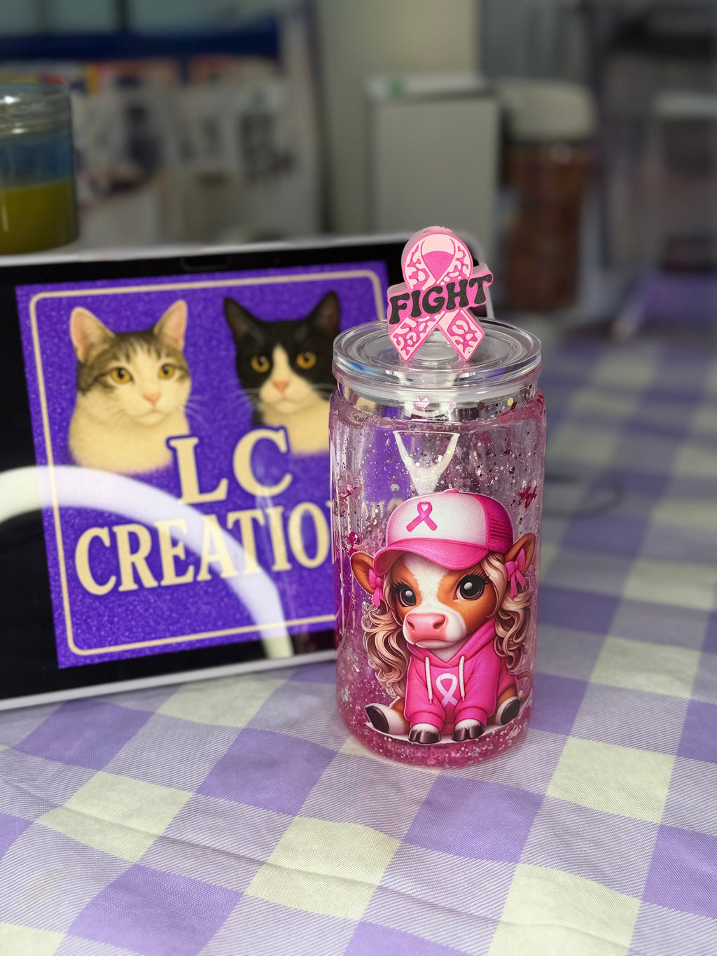 16 oz Breast Cancer Awareness cow cup