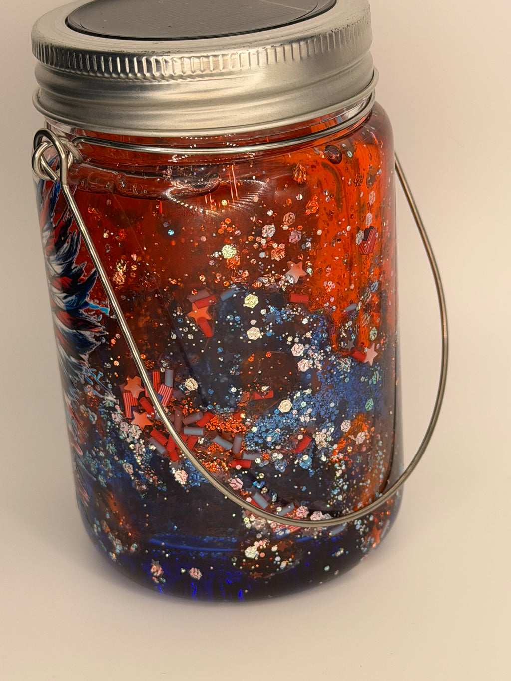 11 oz USA Flag glass Snow Globe Solar Light/cup