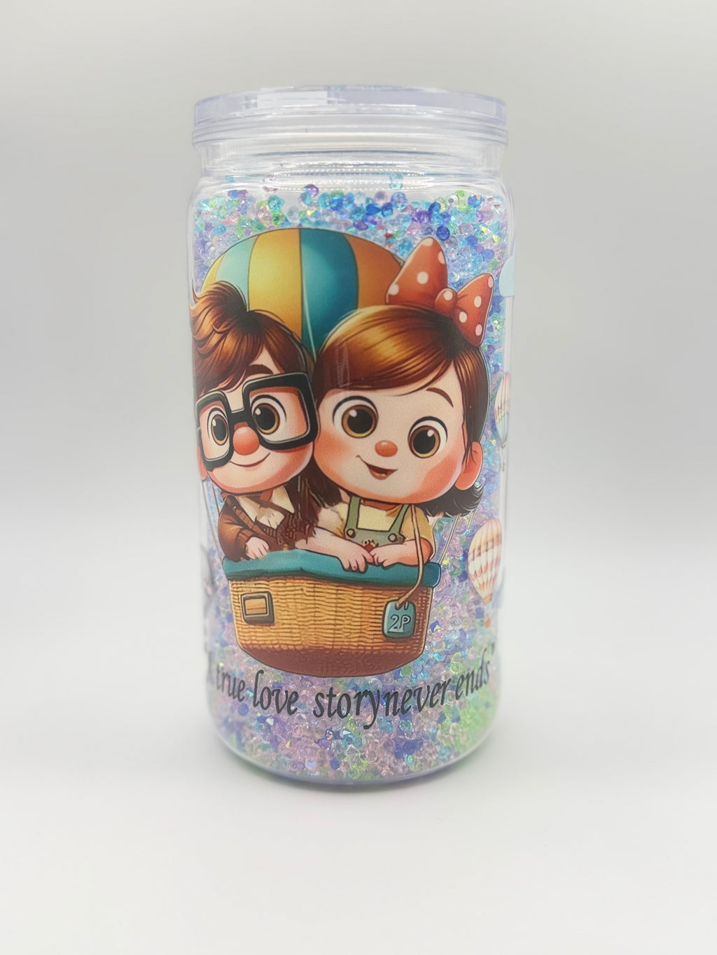 16 oz A True Love Story Never Ends snow globe cup