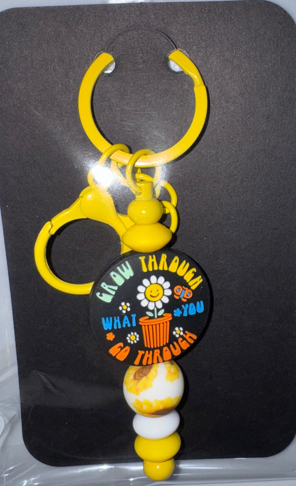 Grow through what you go through beaded keychain