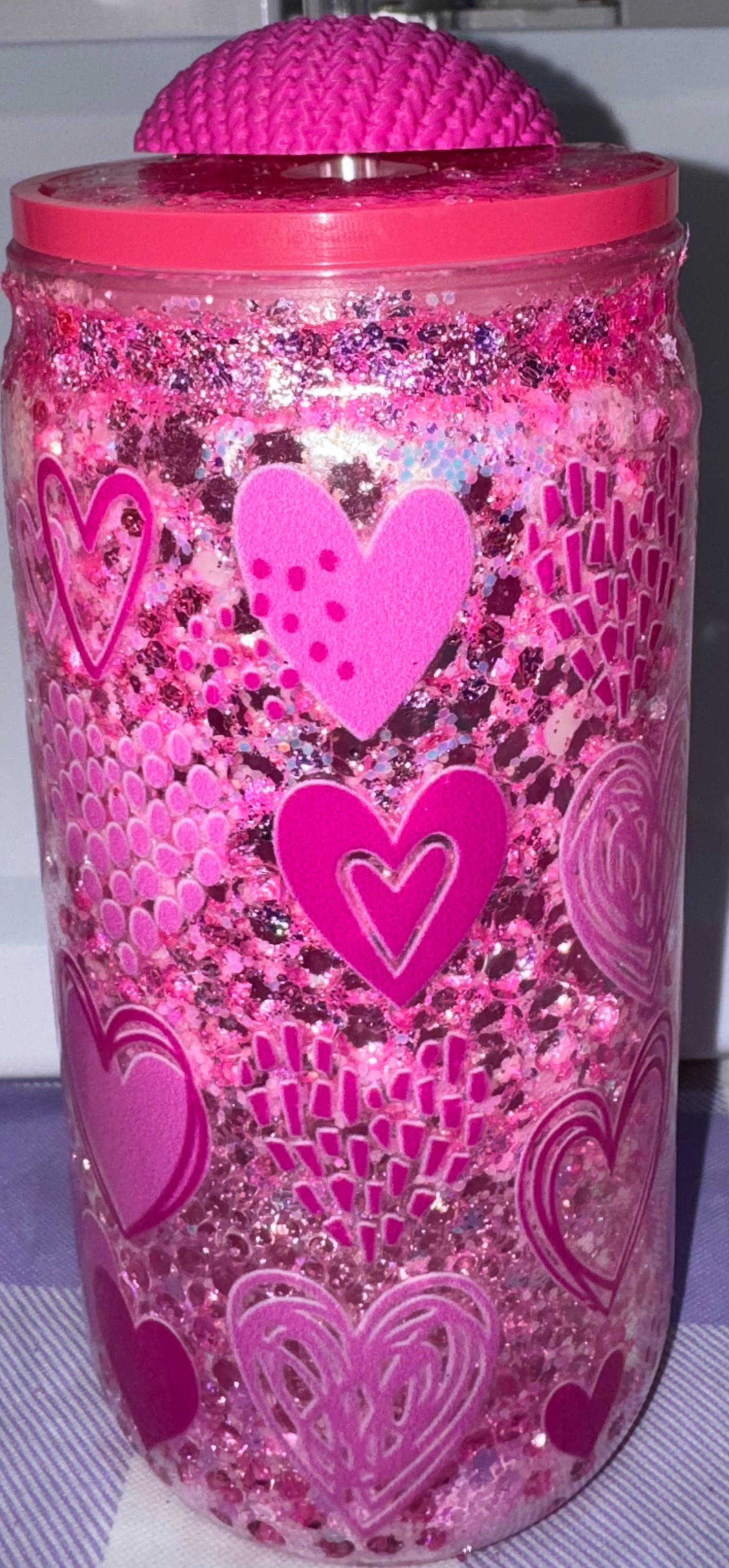16 oz Heart bubble tumbler with Heart straw topper