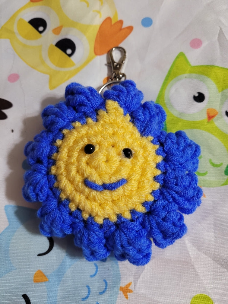 Crocheted Blue and yellow Flower keychain