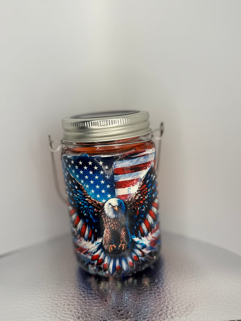 11 oz USA Flag glass Snow Globe Solar Light/cup