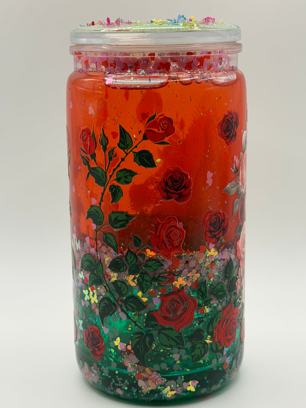 16 oz Virgin Mary snow globe cup with decorated lid