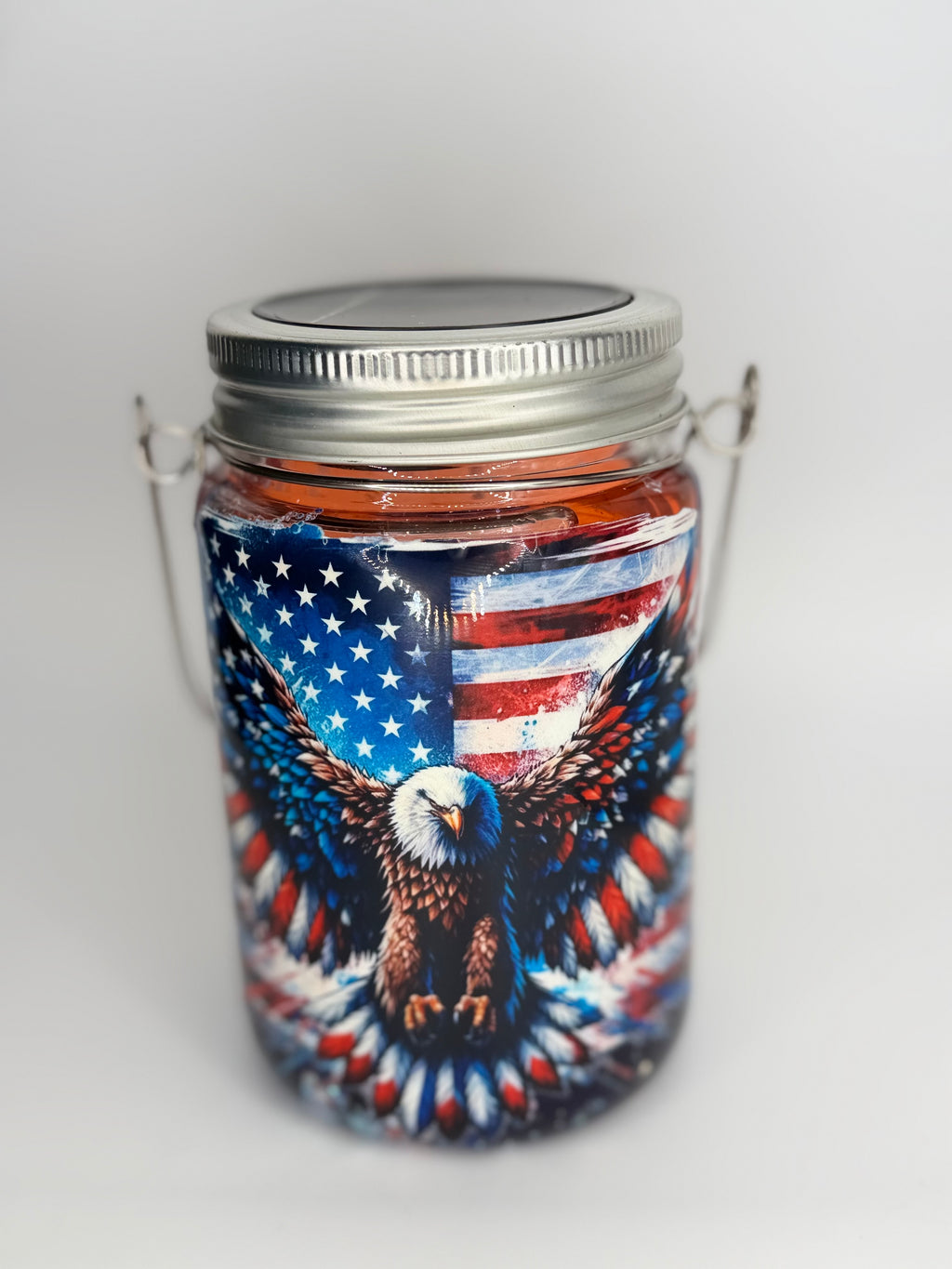 11 oz USA Flag glass Snow Globe Solar Light/cup