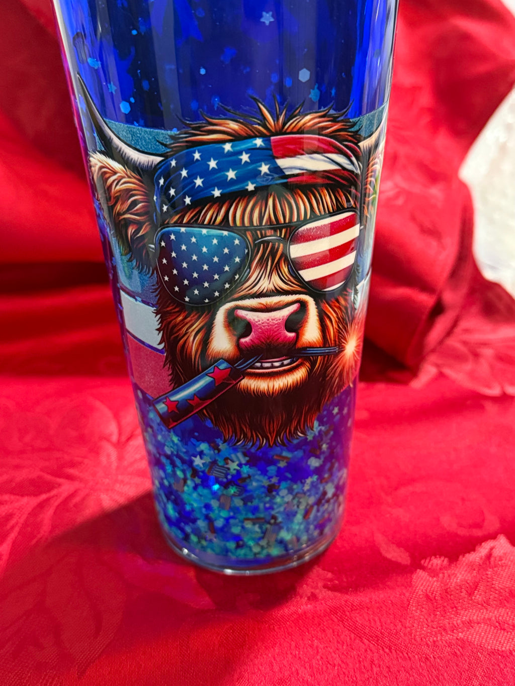 24 oz American flag cow snow globe cup