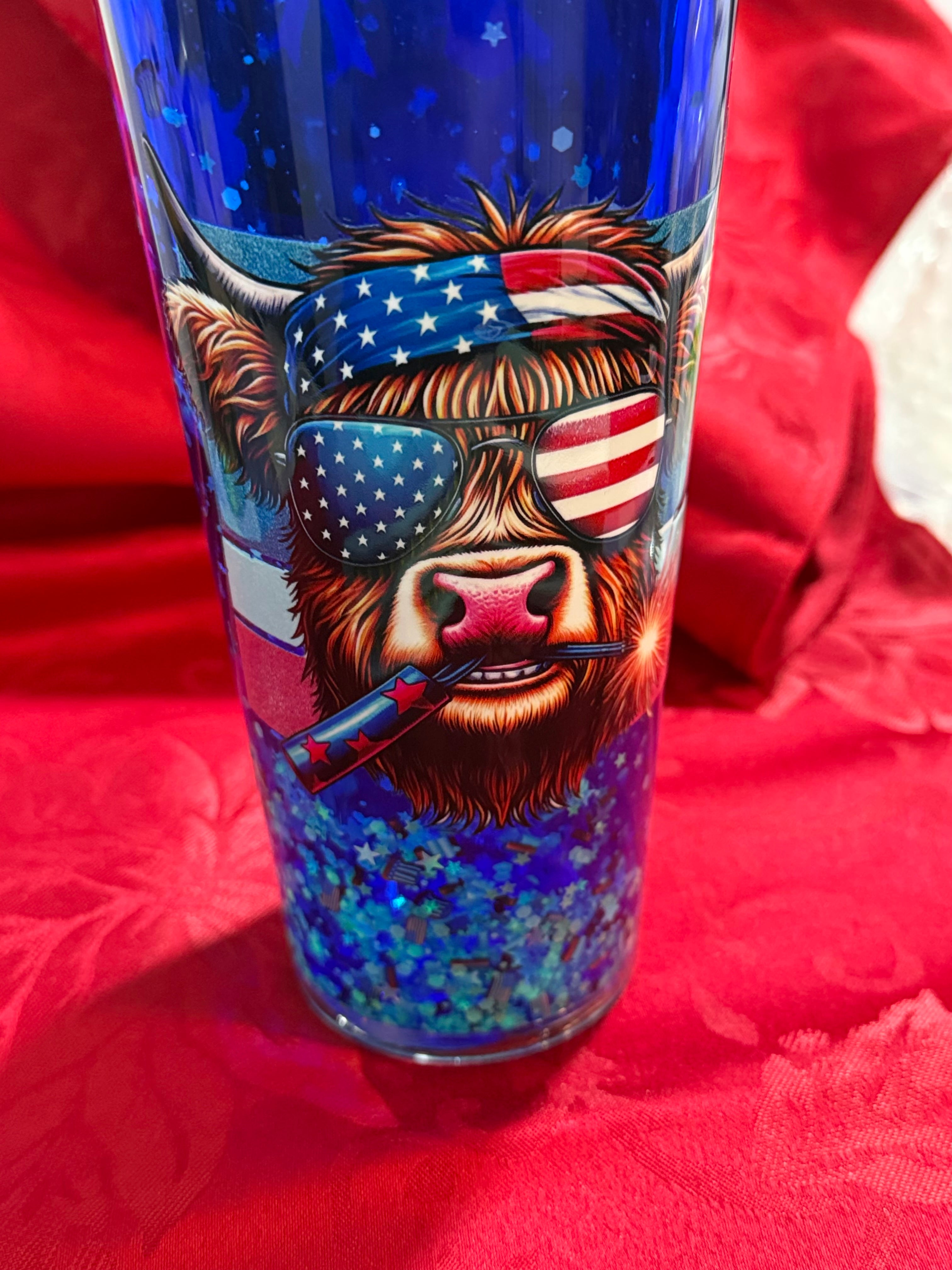 24 oz American flag cow snow globe cup