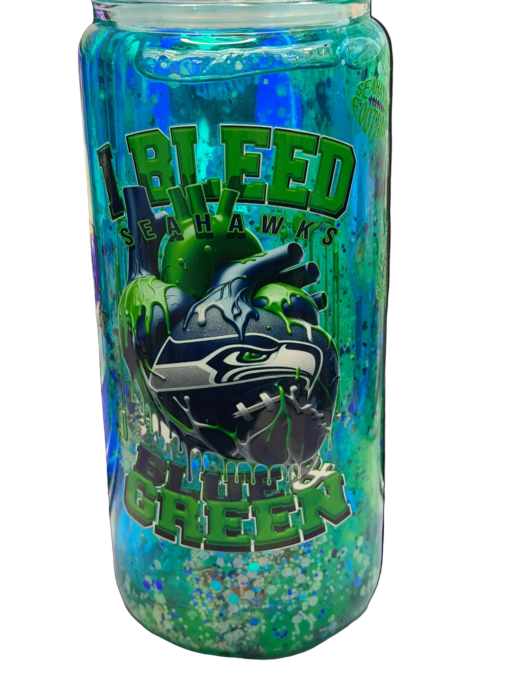 20 oz Seattle Seahawks Glass snow globe tumbler with Handle