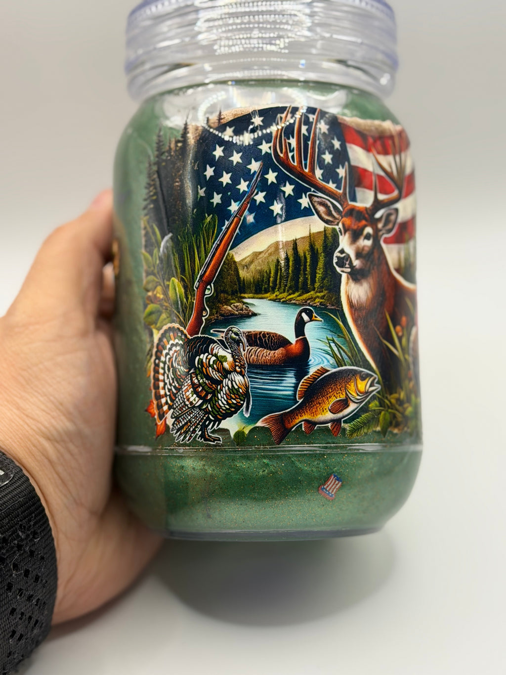 20 oz Hunting Mason jar snow globe