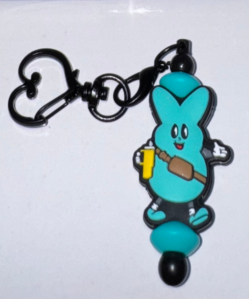 Blue peep beaded key chain
