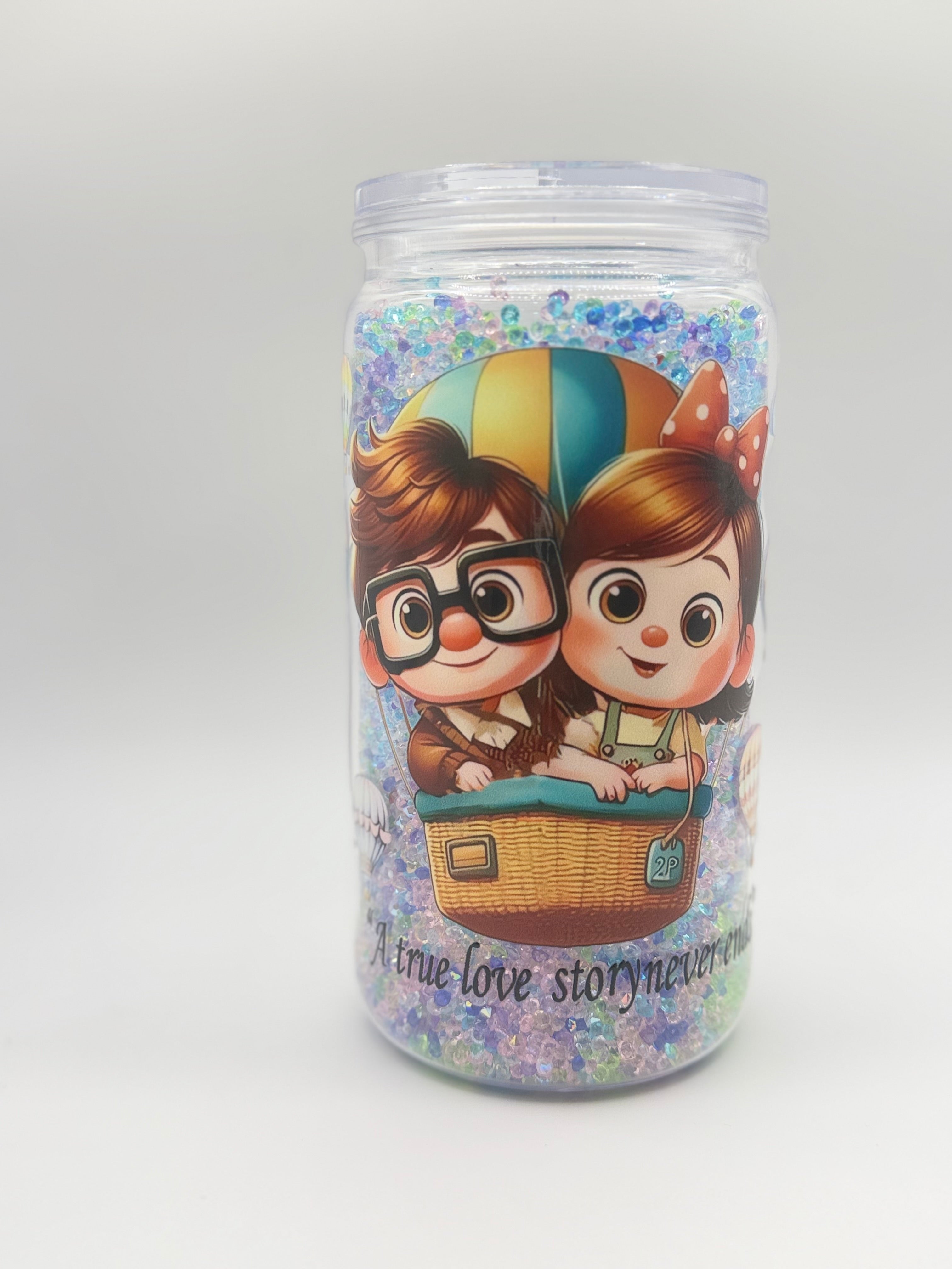 16 oz A True Love Story Never Ends snow globe cup