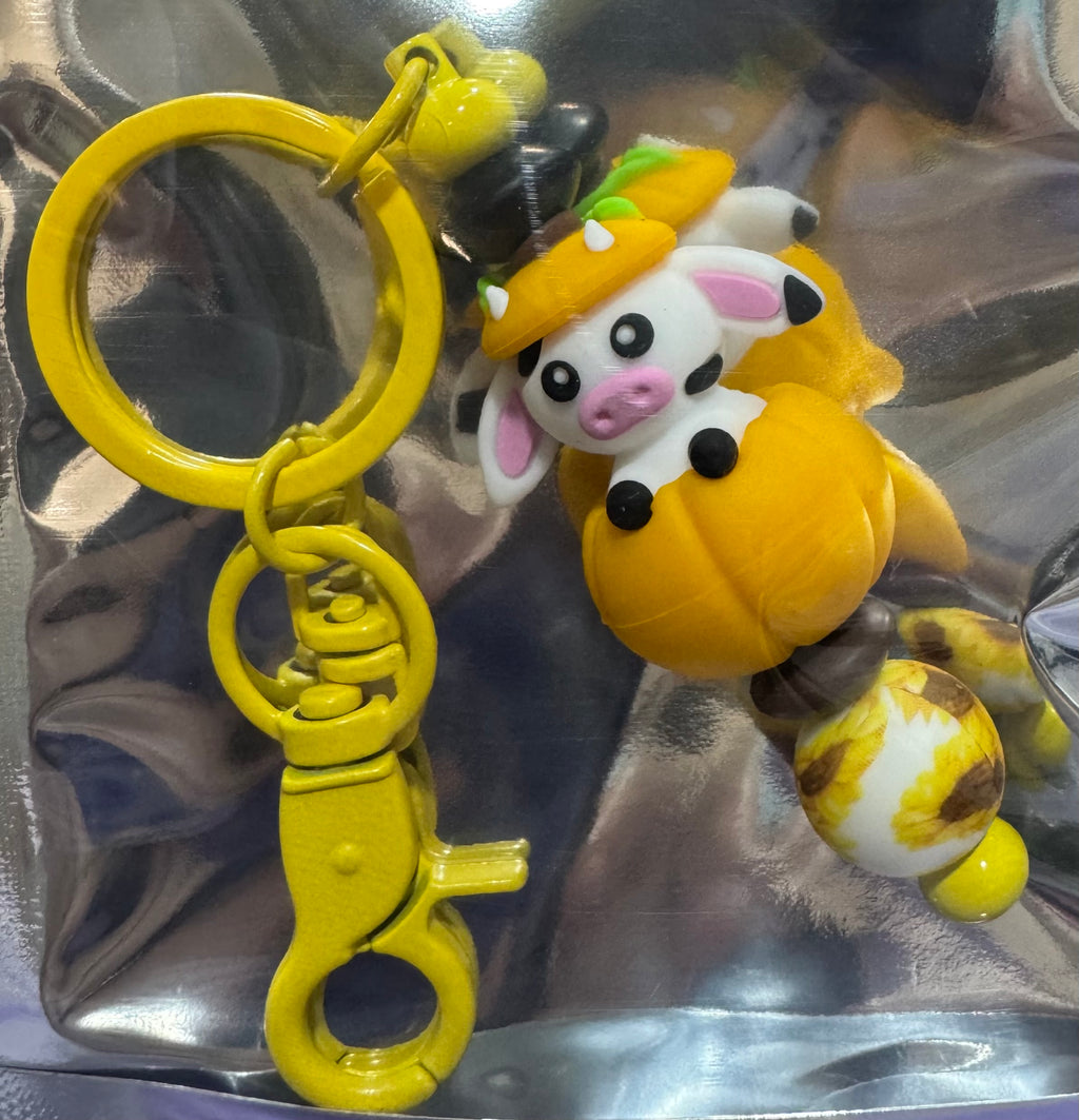 Pumpkin cow beaded keychain