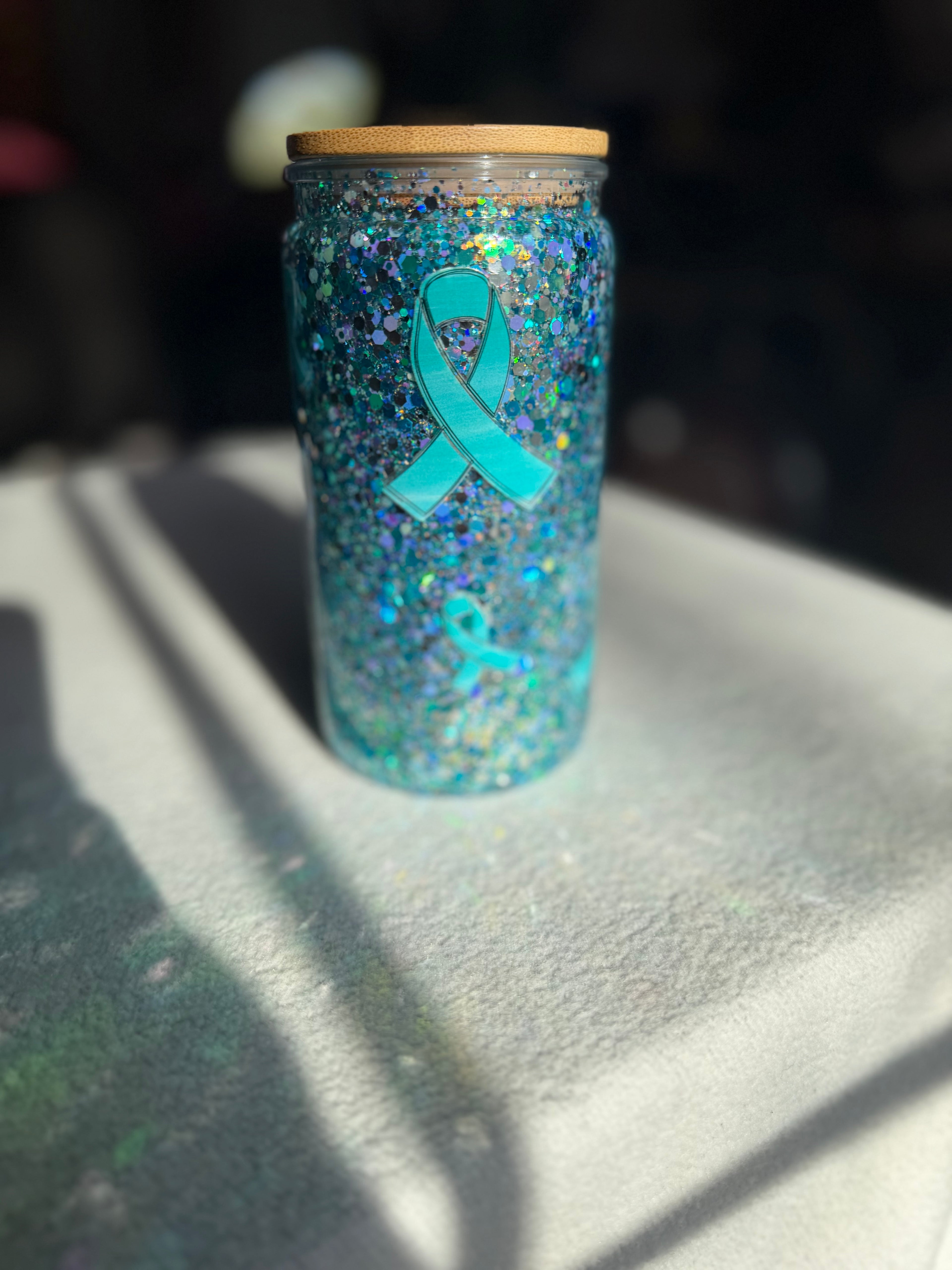 16 oz Ovarian Cancer ribbon tumbler
