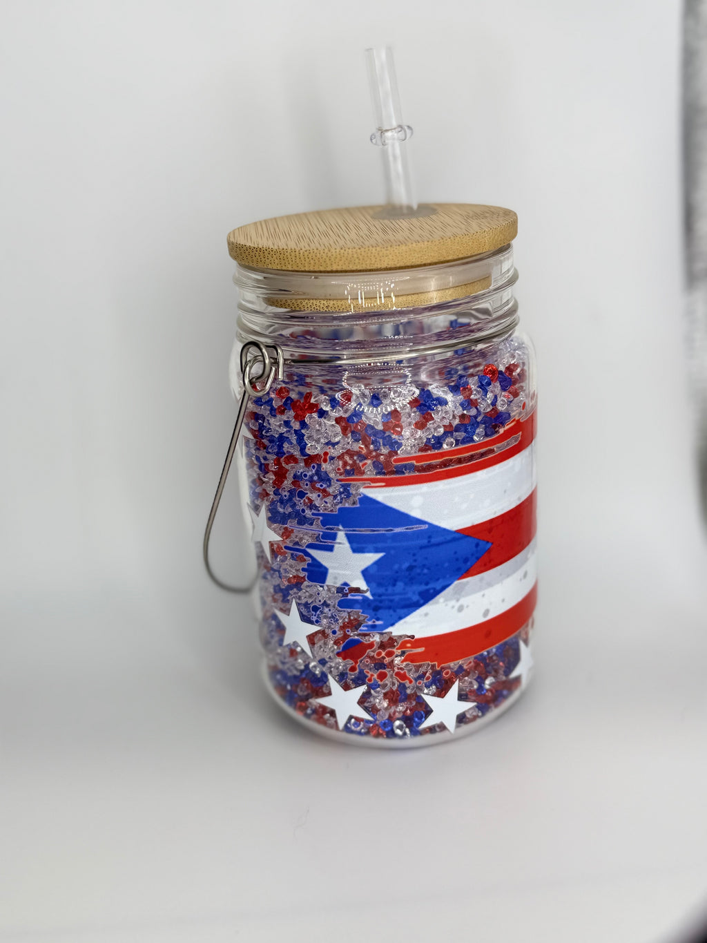11 oz Puerto Rico Flag glass Snow Globe Solar Light/cup