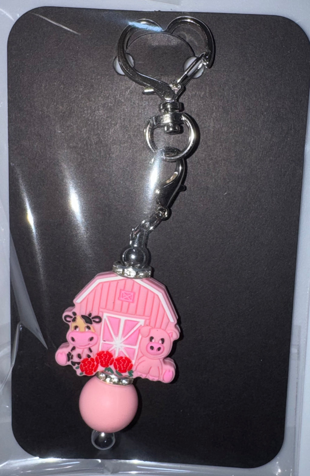 Pink barn beaded key chain