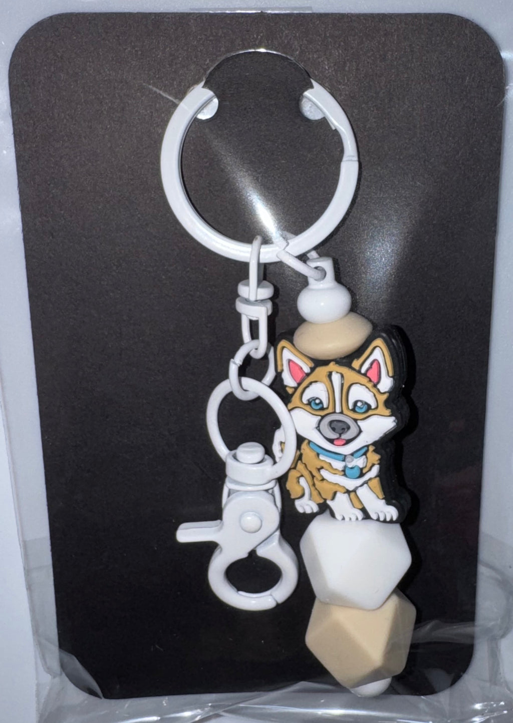 Dog white beaded keychain