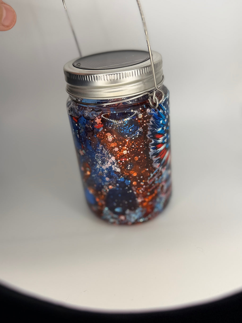 11 oz USA Flag glass Snow Globe Solar Light/cup