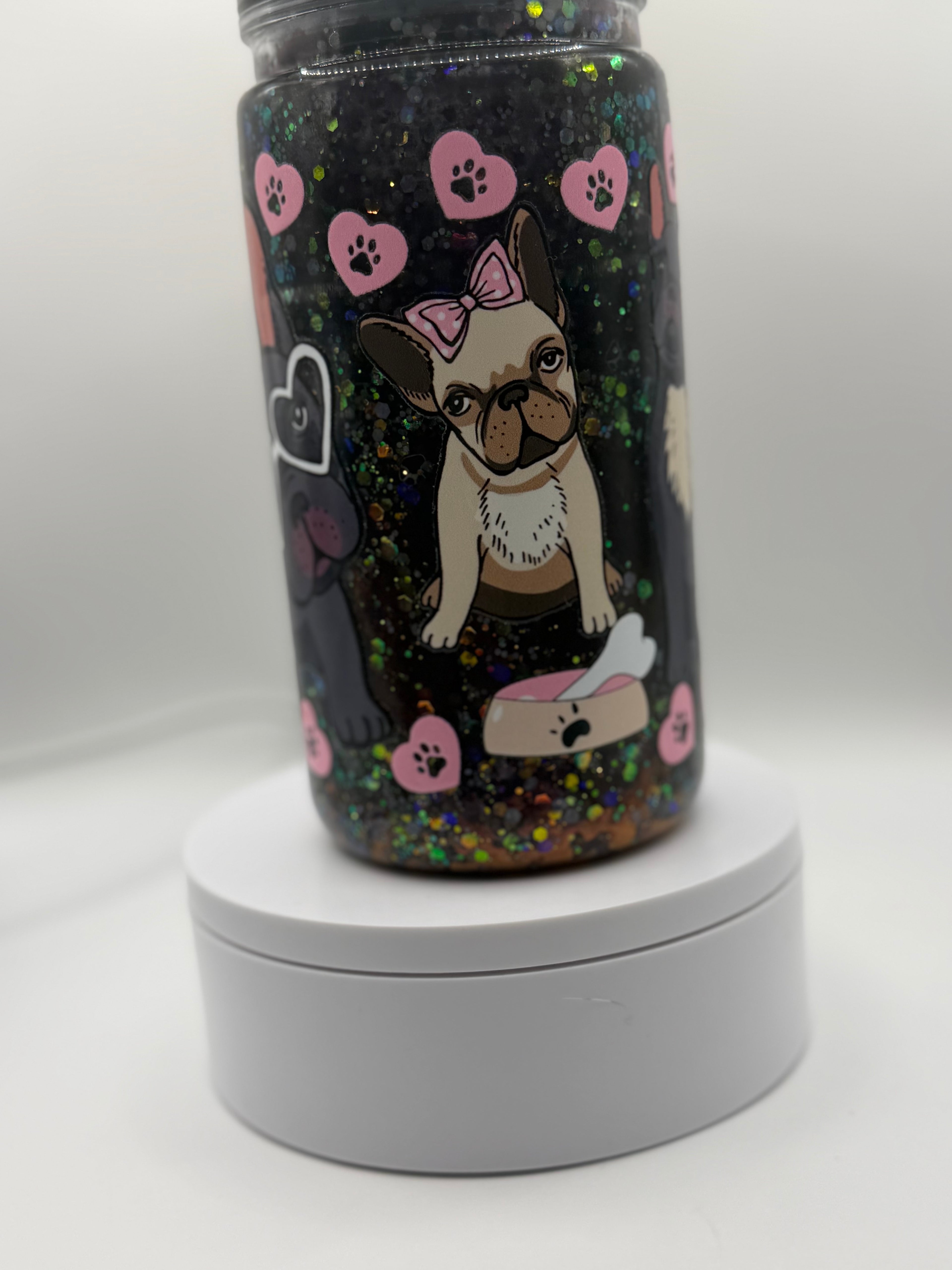 16 oz Frenchie Dog snow globe cup