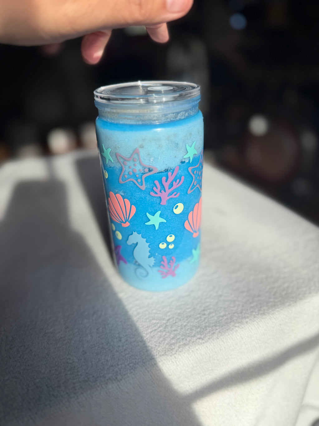 16 oz beach snow globe cup