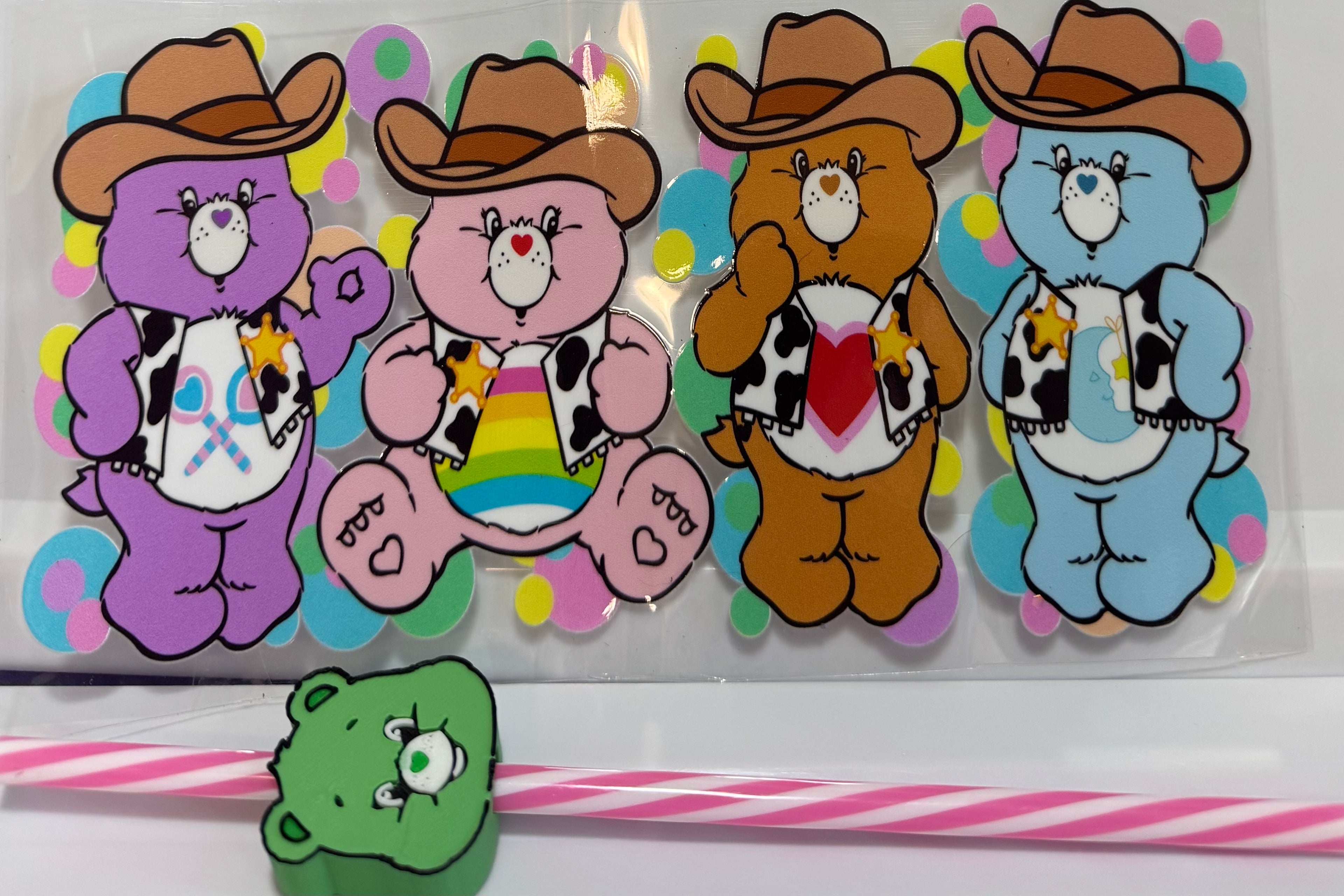 Care Bears Wrap,Striped Straw and Topper set