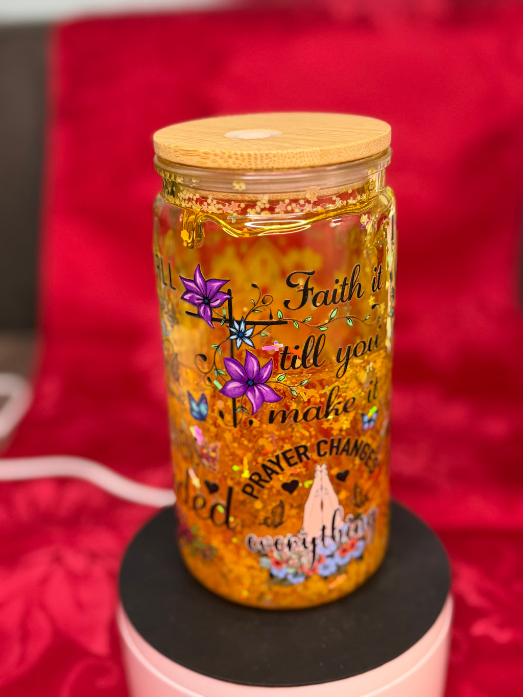 16 oz Faith quotes snow globe cup