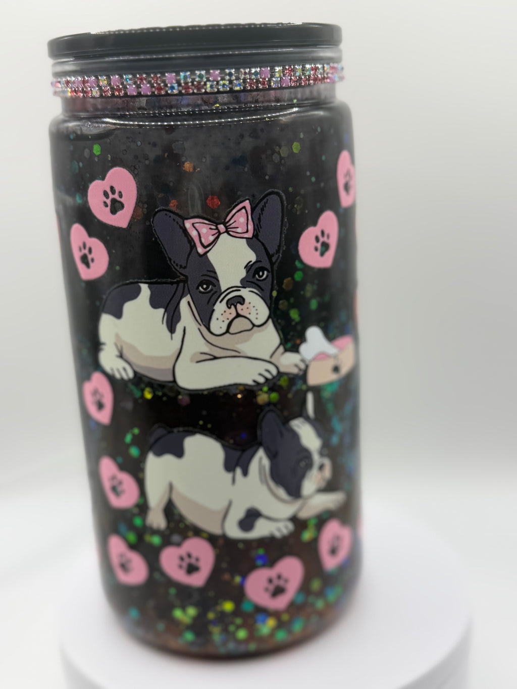 16 oz Frenchie Dog snow globe cup