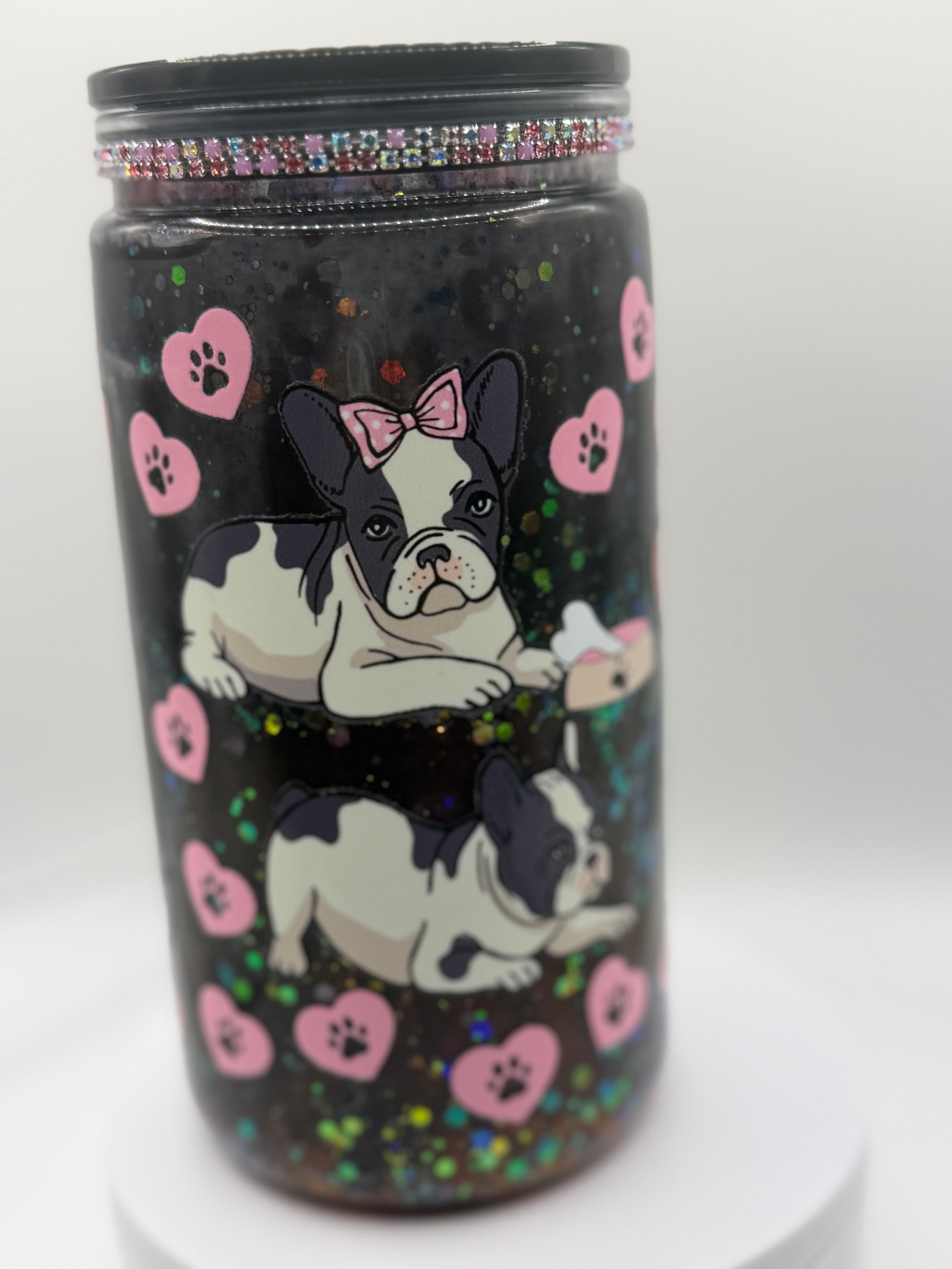 16 oz Frenchie Dog snow globe cup